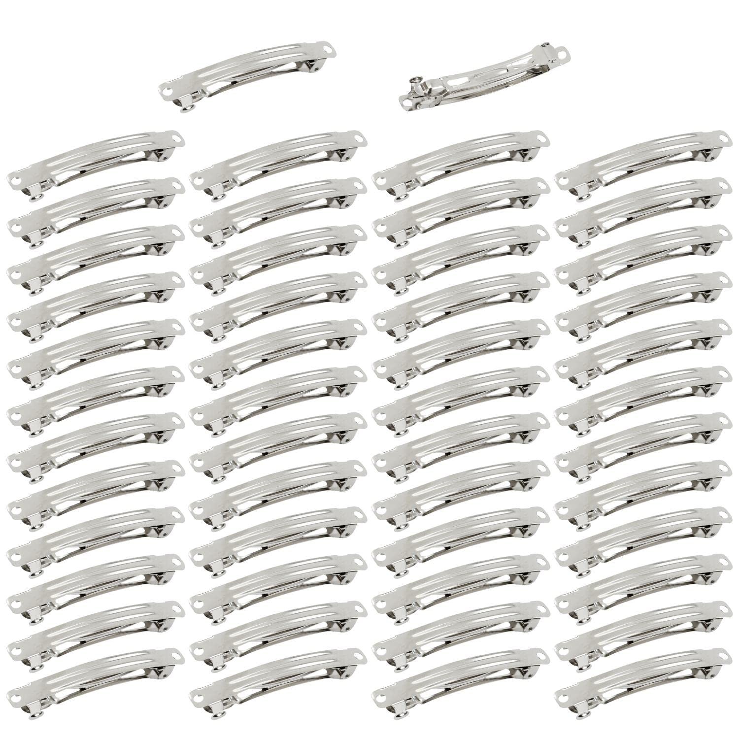 50 Pack 8cm / 3 inches Blank Silver Metal DIY Craft French Barrettes Snap Hai…