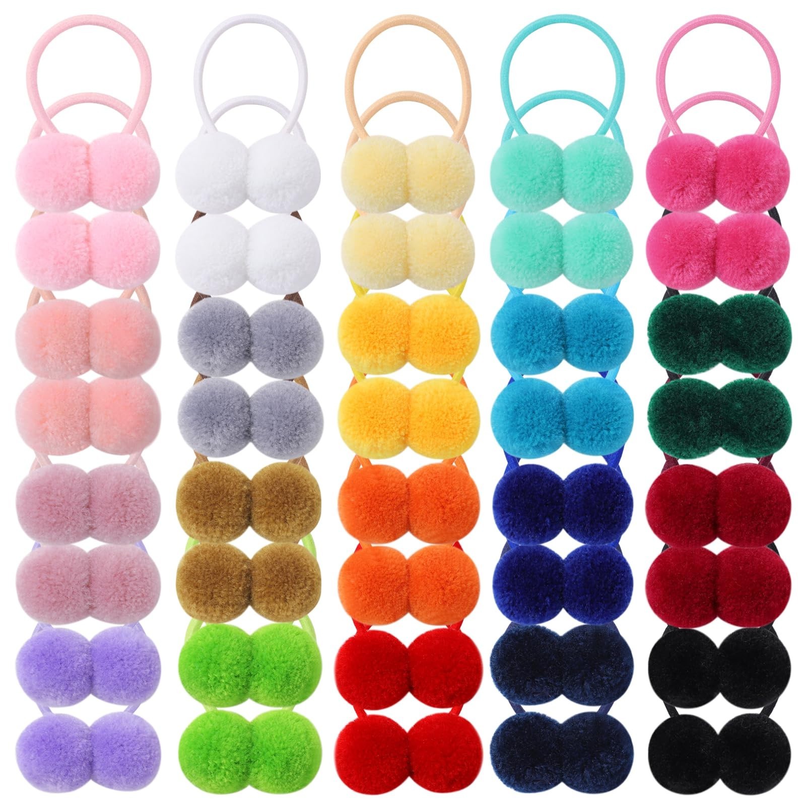 40Pcs Fluffy Pom Ball Hair Ties & Rubber Bands for Baby Girls & Toddlers