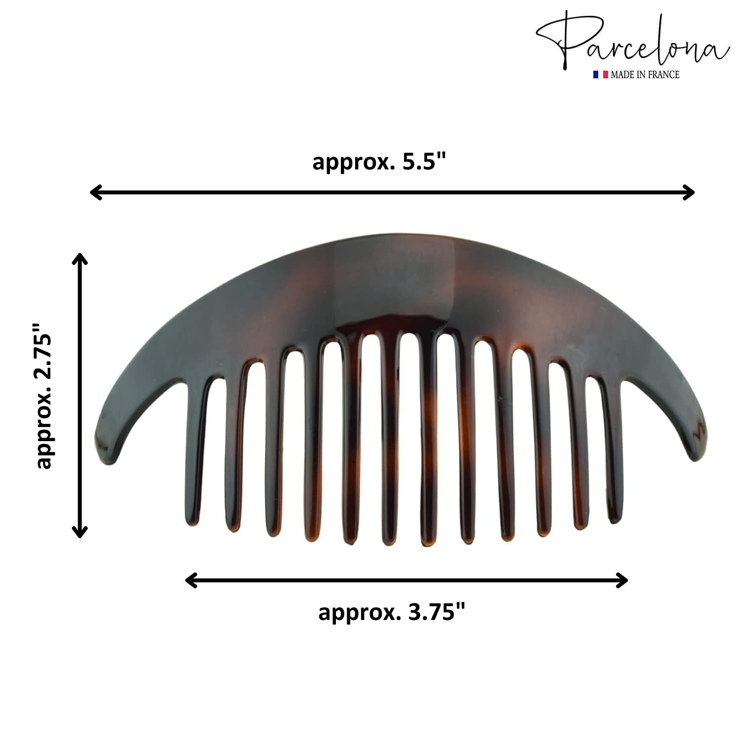 Parcelona French Alice Large Celluloid 12 Teeth Side Hair Combs for Women 2 Pcs