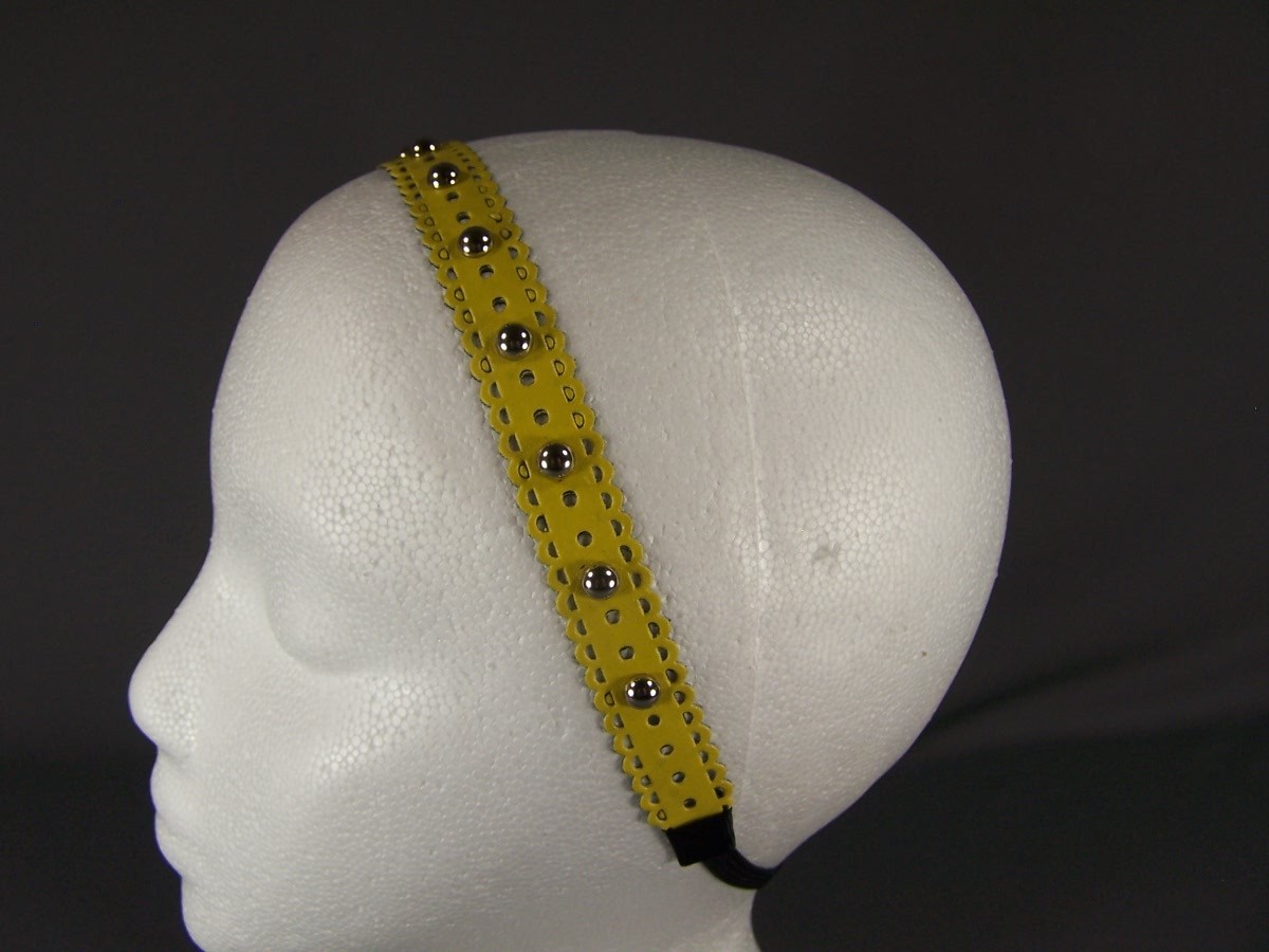 Yellow faux leather rivet grommet ball stud headband stretch elastic studded