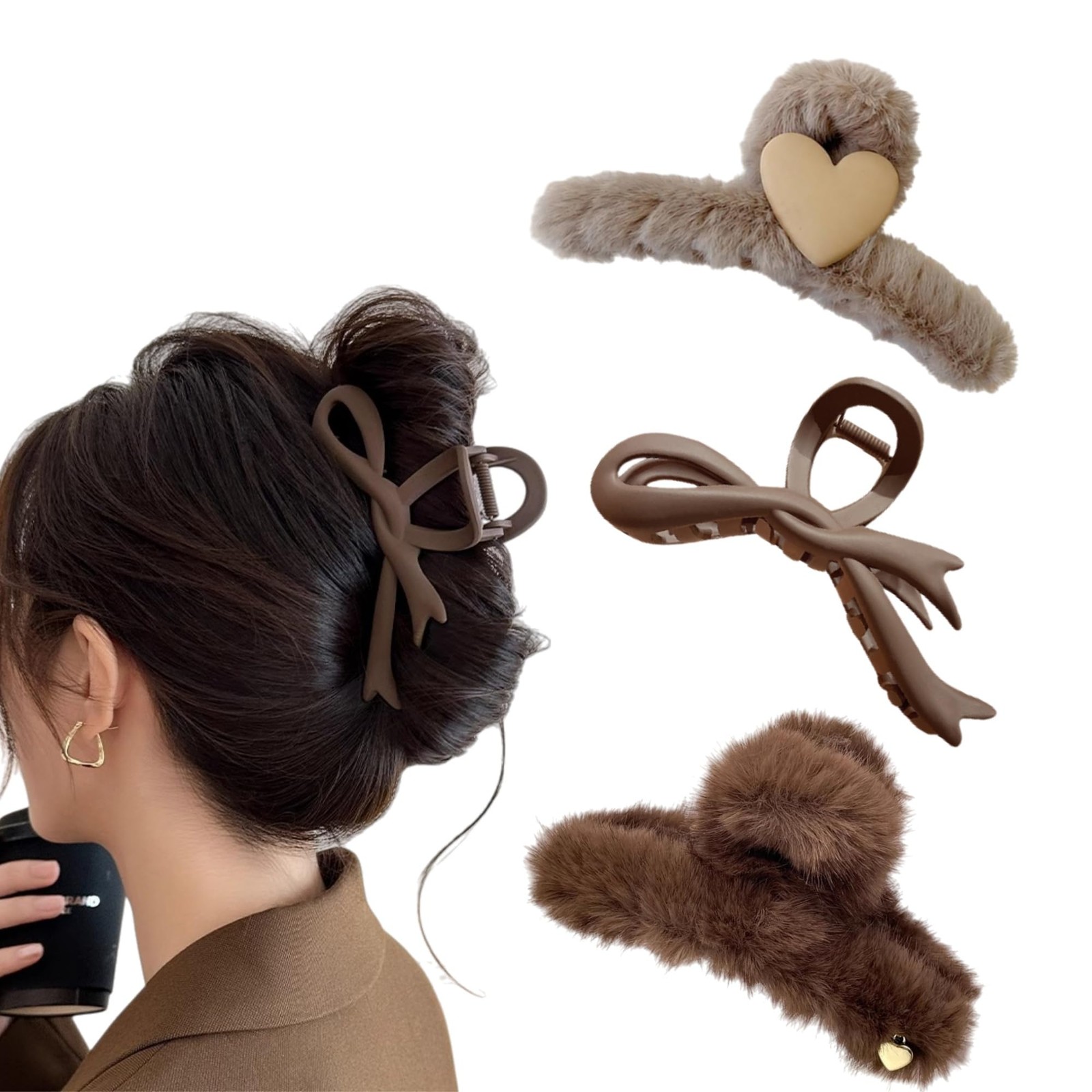 1 Count (Pack of 1), Heart Coffee Color， Brown Butterfly， Plush Small Metal