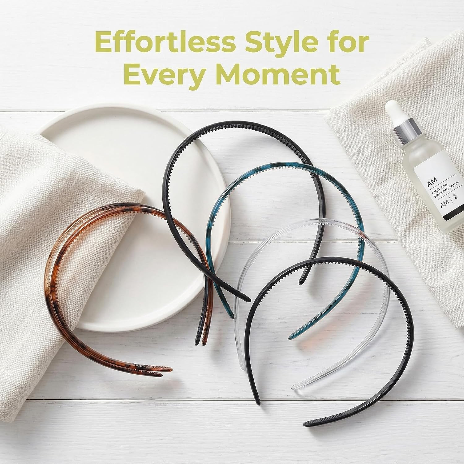 6Pcs Skinny Headbands for Women, Plastic Thin Headband with Teeth, Non-Slip Plai