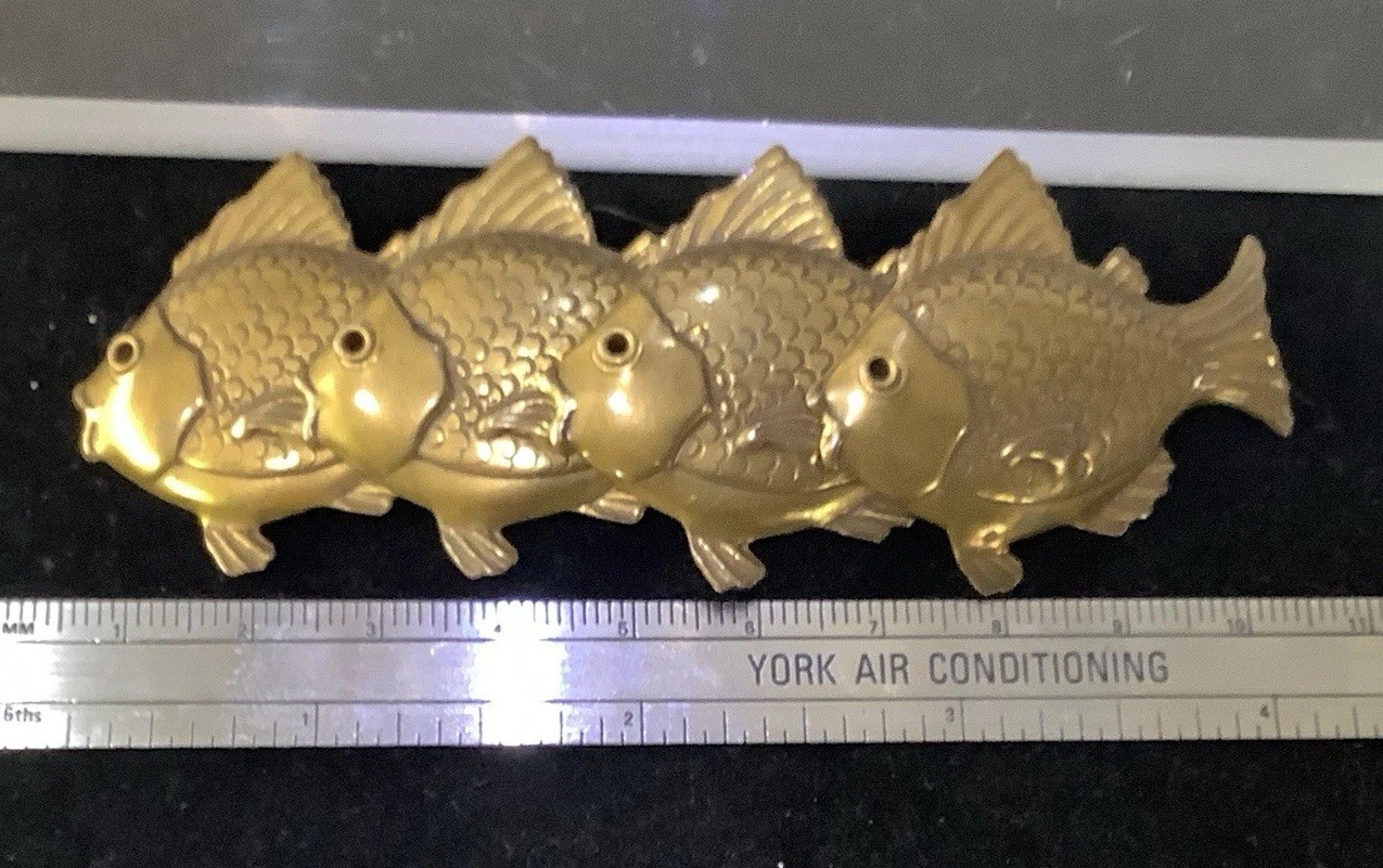 Vintage Woman’s Hair Clip Barrette Large Brass Figural Like Like Fish Excellent
