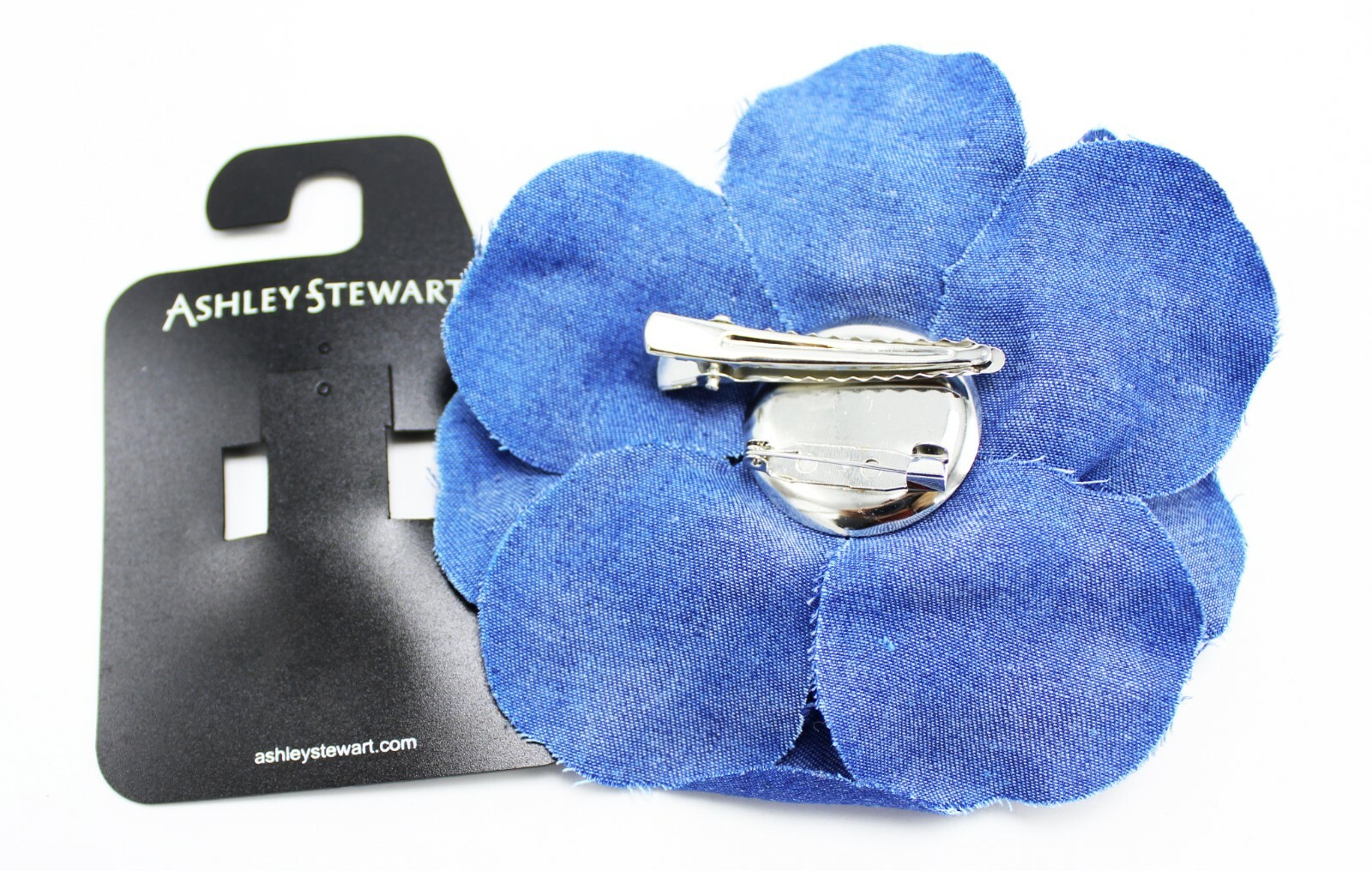 New Denim Flower Hair Pin Barrette / Brooch Pin by Ashley Stewart NWT #STKH6251