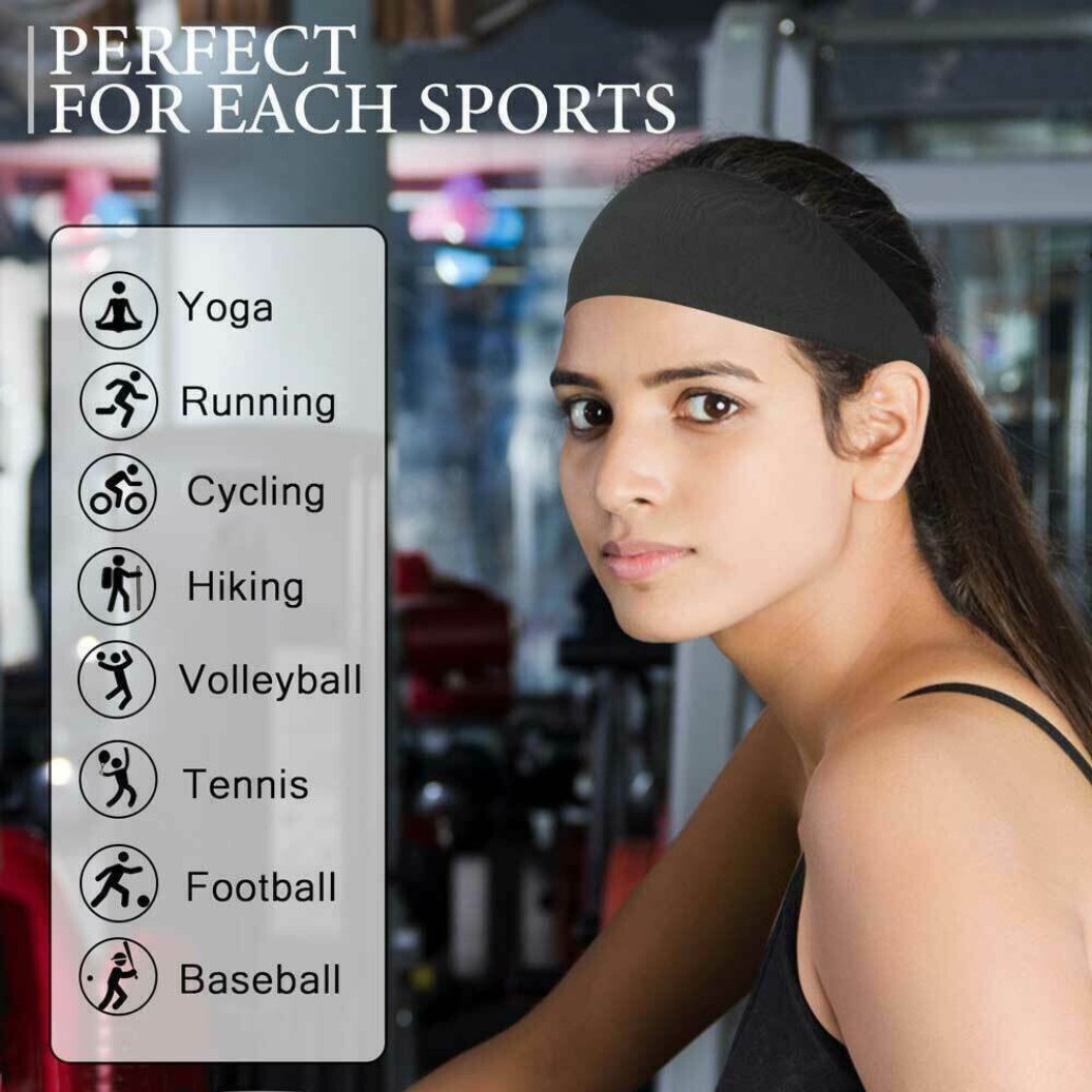3 PCS Soft Elastic Headbands Unisex Wide Sports Hair Bands for Gym Running Yoga