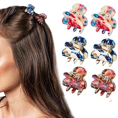6Pcs Mini Hair Clips Small Hair Claws for Hair Flower Color&Light Red&Blue