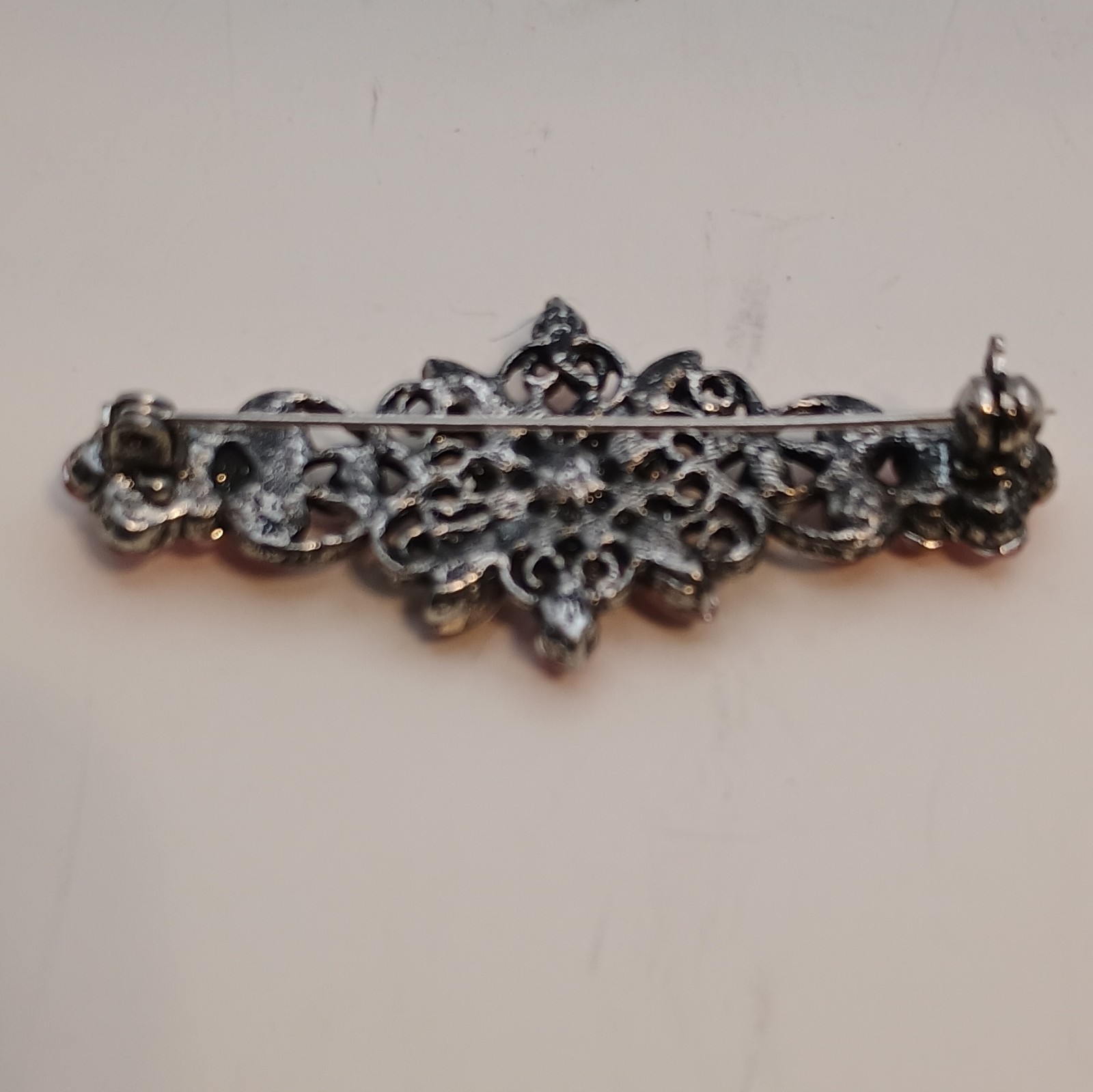 Pink Silver Rhinestone Floral Flower Barrette Hair Clip Metal Decorative