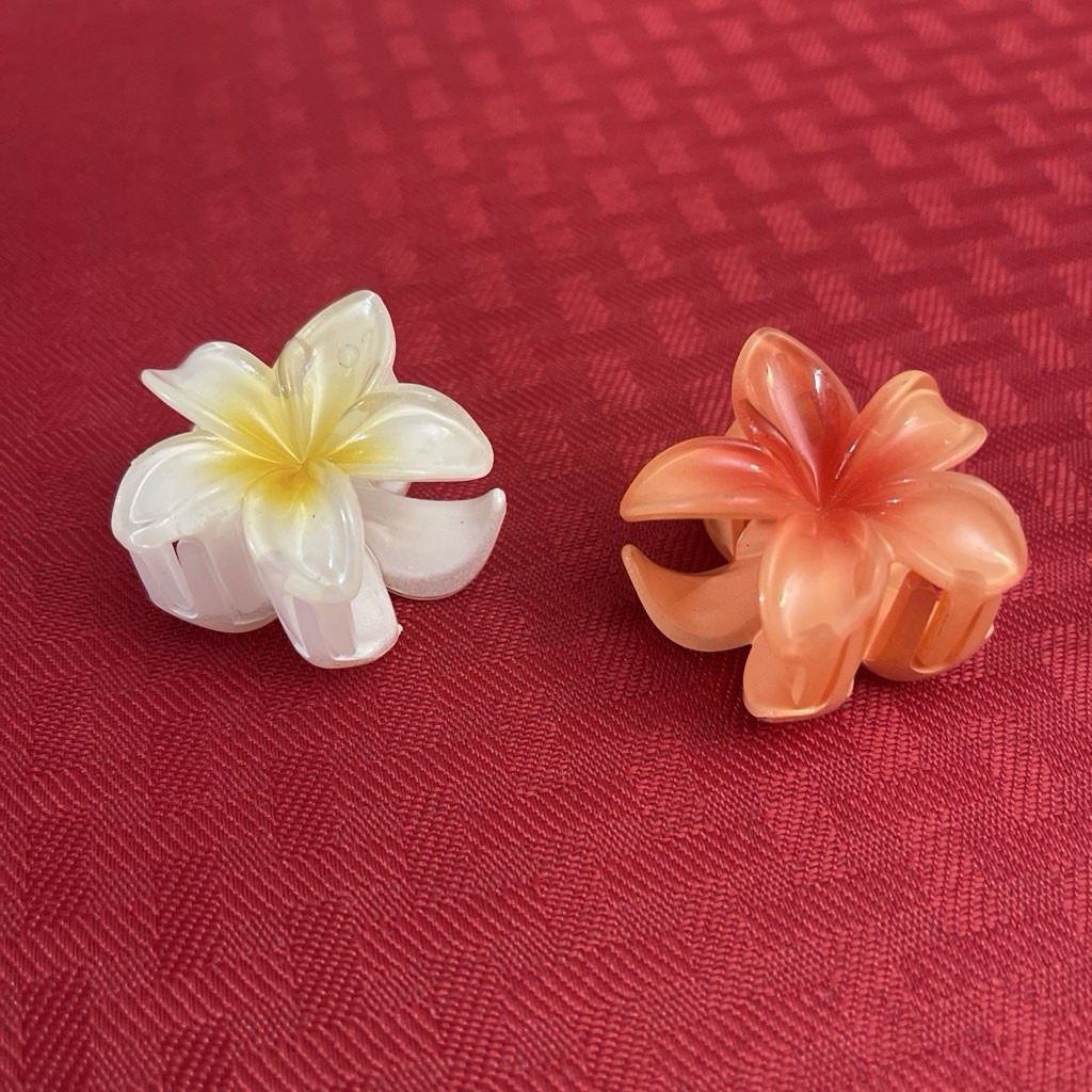2-Pack Flower Hair Claw Clips Plastic Multicolor White Yellow Orange Floral