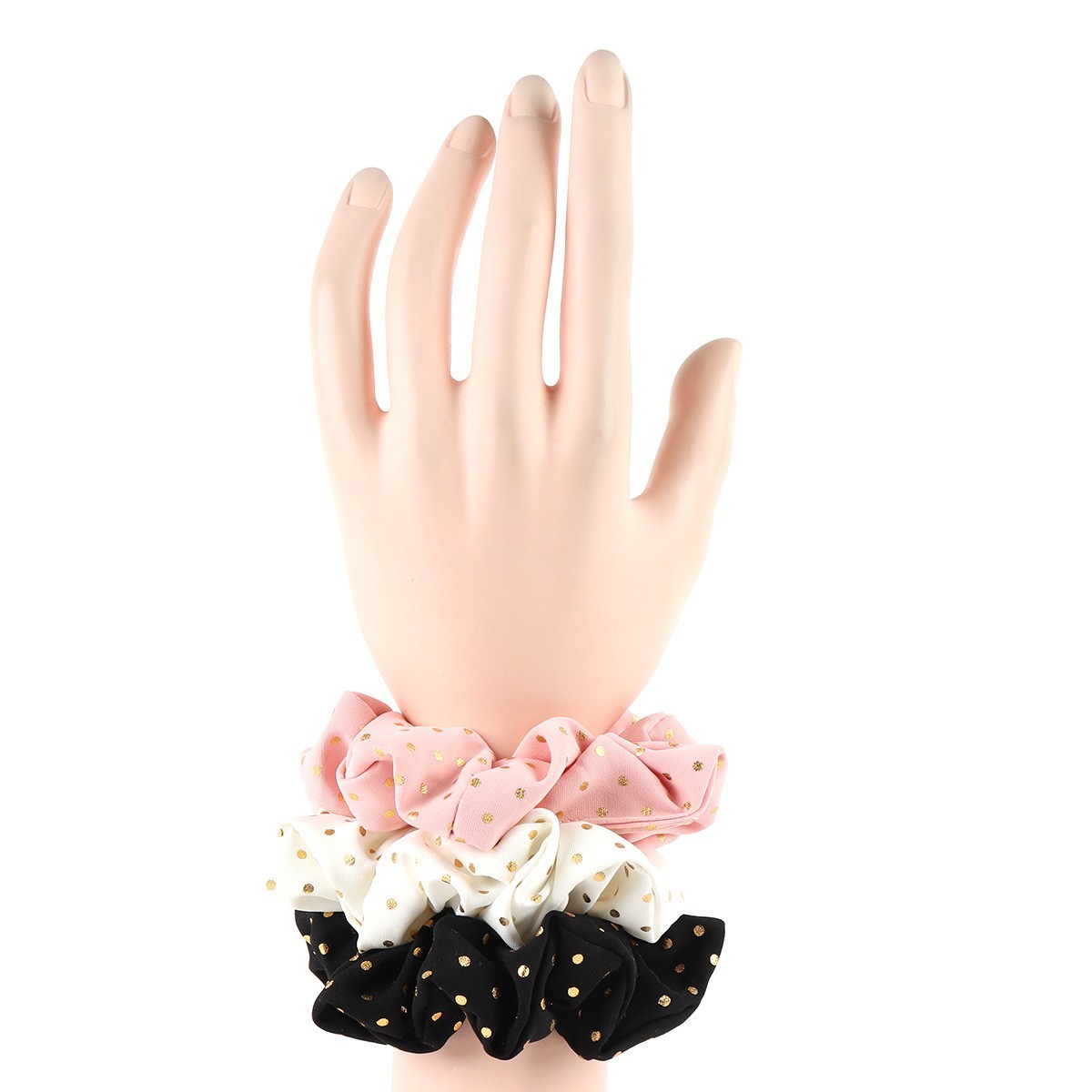 Nollia 3 Polka Dot Scrunchies, With Gold Polka Dots, Ponytail Holders