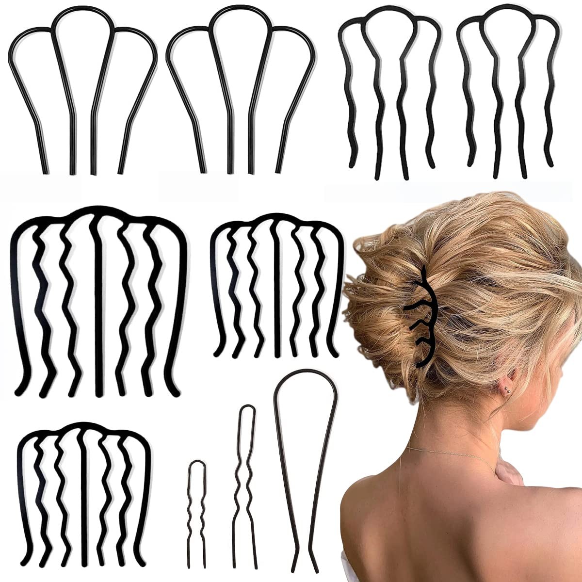 10 Pieces Side Combs U Shaped French Twist Comb Vintage Hair Stick for Updos,