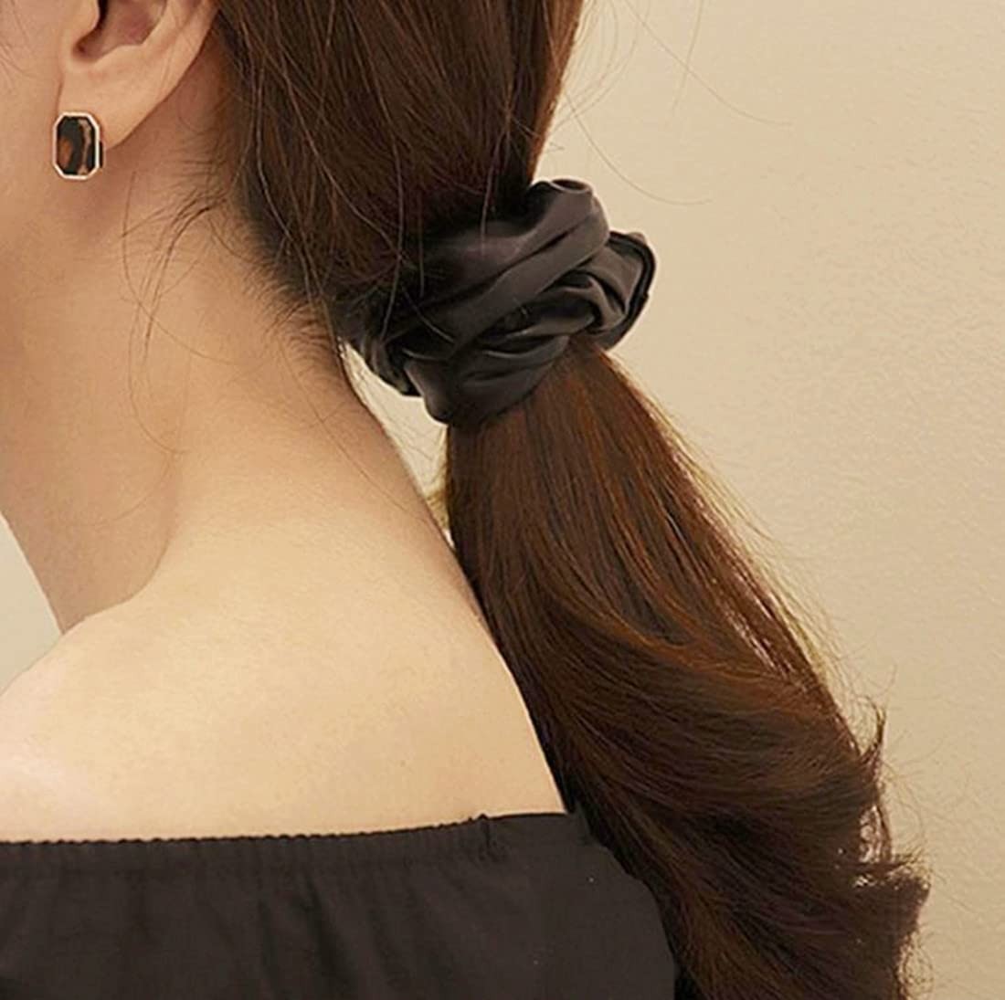 4 PCS Hair Elastics Scrunchies Waterproof Faux Leather Bobbles Bands Black