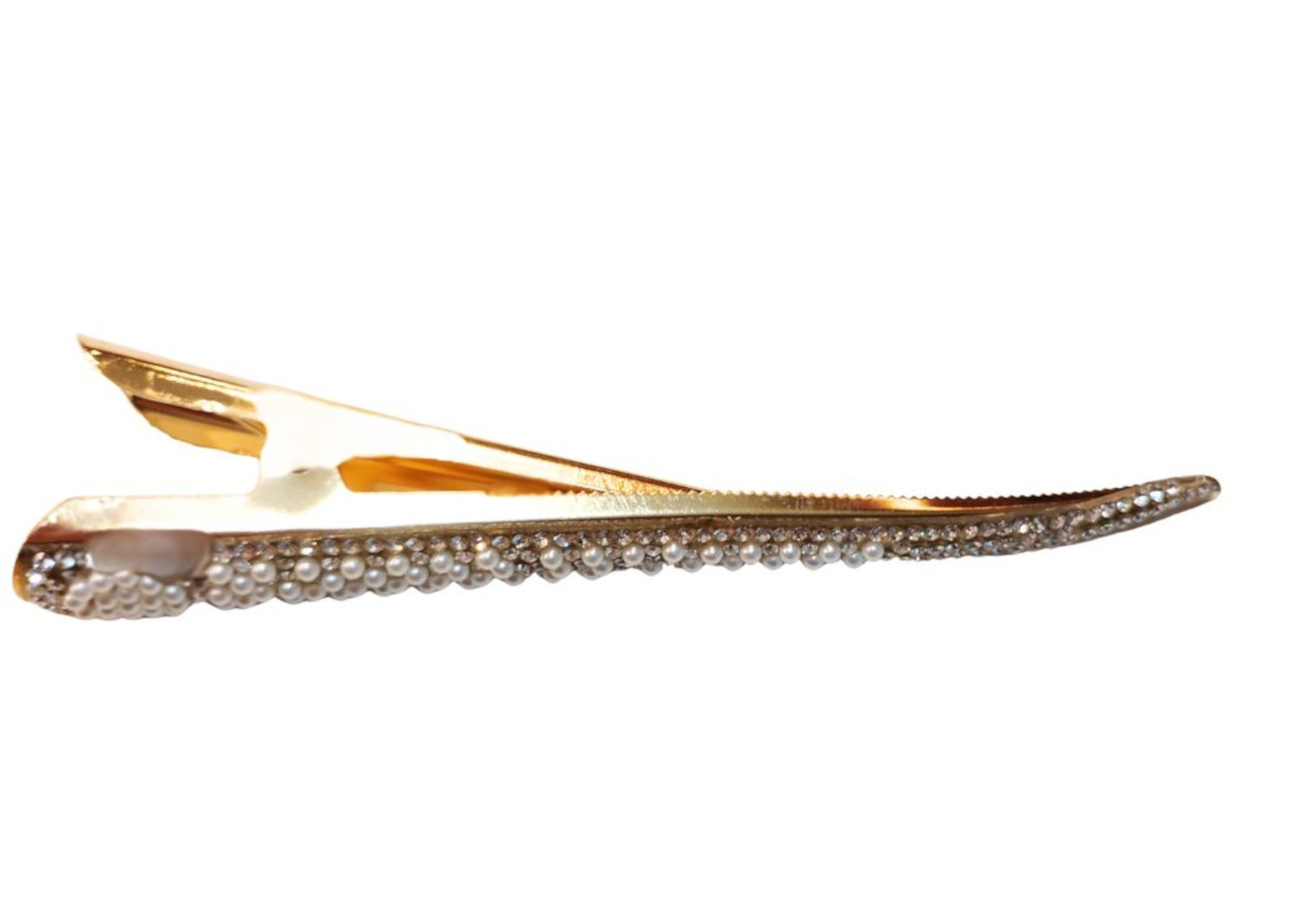 Rhinestone & Pearl Alligator Hair Clip Barrette – Silver or Gold, Wedding Prom