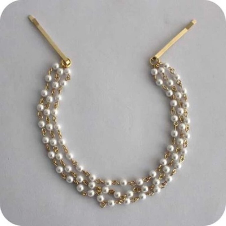 2pcs Women Girl Metal Pearl Chain Jewelry Hair bun decor band fashion wedding