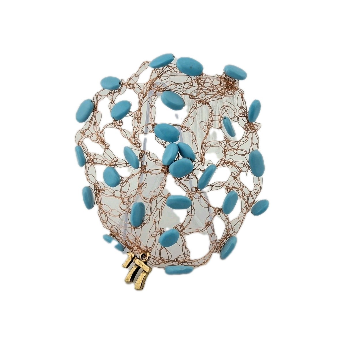 Turquoise and Copper Handmade Hairpiece w/Chai Symbol