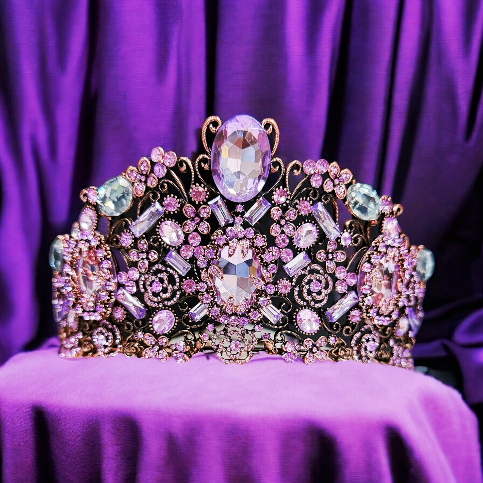 Vintage Handmade Crown, Lavender Crystal Crown, Victorian Tiara, Copper Crown