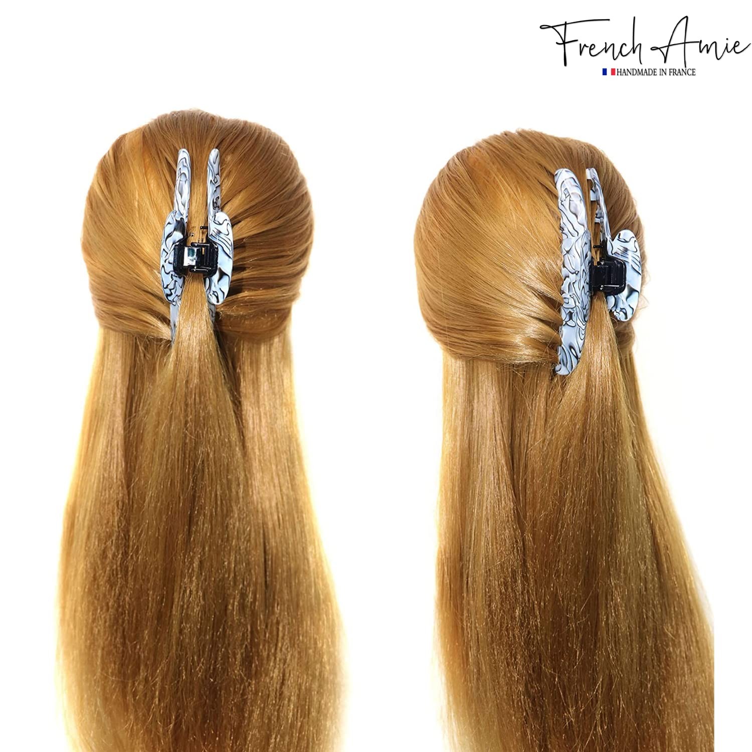 French Amie Contour Large 4 ¾” Celluloid Handmade Jaw Hair Claw Clip for Women