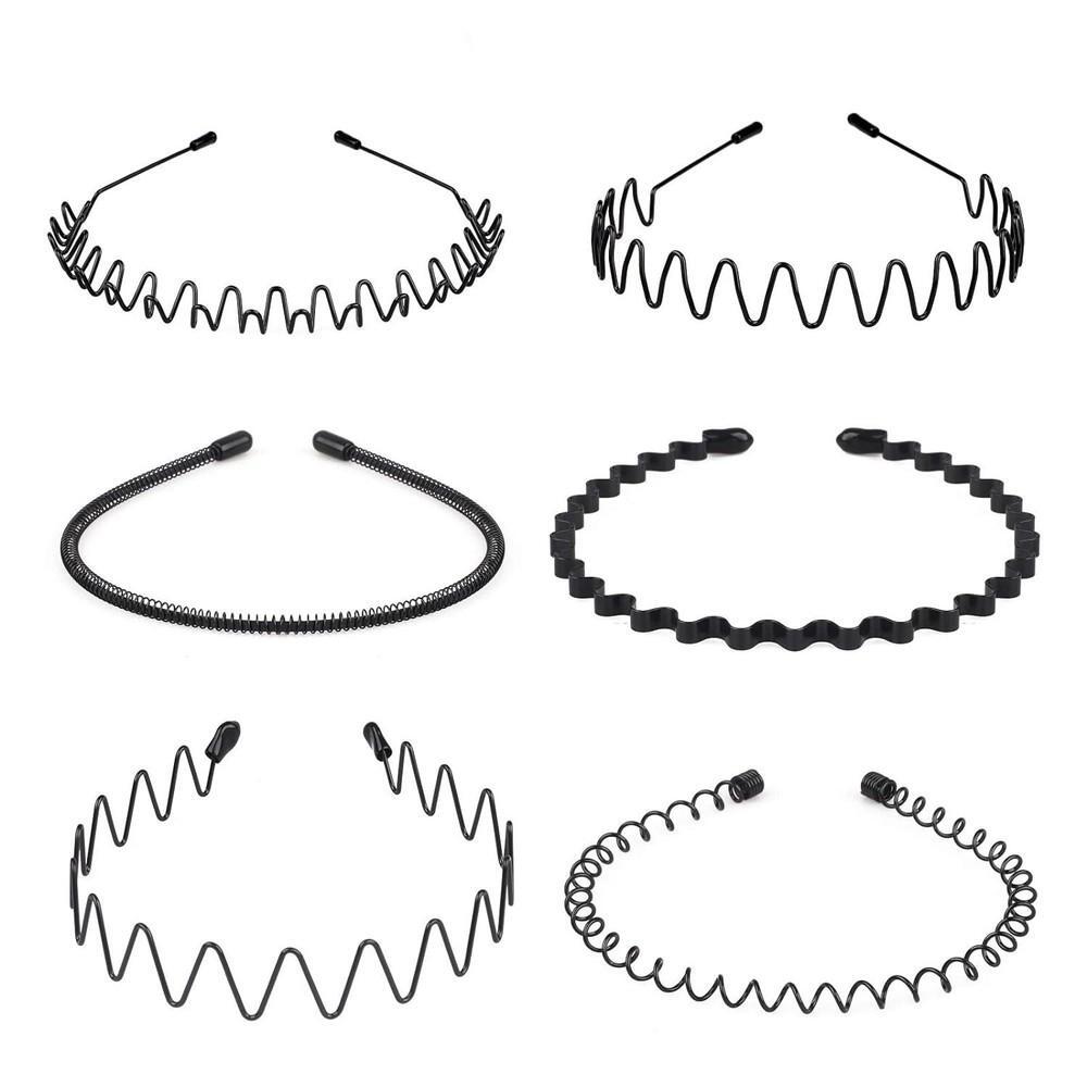 6PCS Metal Hair Headband Wave Style Hoop Band Comb Sports Hairband Men Women