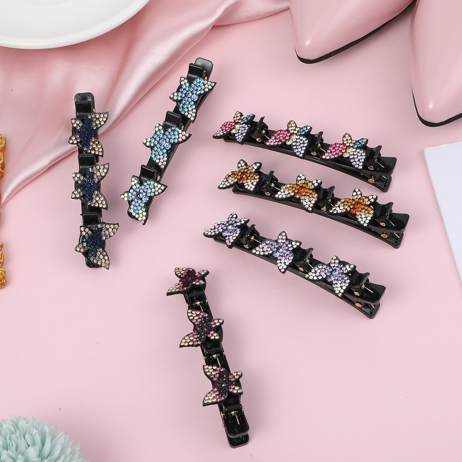 6 PCS Crystal Stone Sparkling Braided Hair Clips, Duckbill Hair Accessories Clip