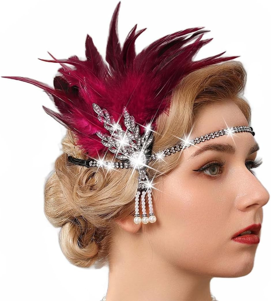 1920S Flapper Feather Headpiece Leaf Rhinestone Headband Roaring 20S Headwear…