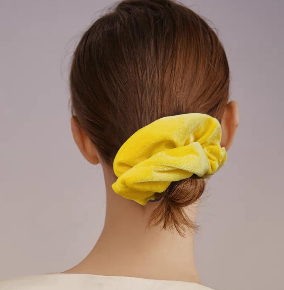 2 Pcs Yellow Color Large Size Scrunchies for Women Hair Elastic Bands 2