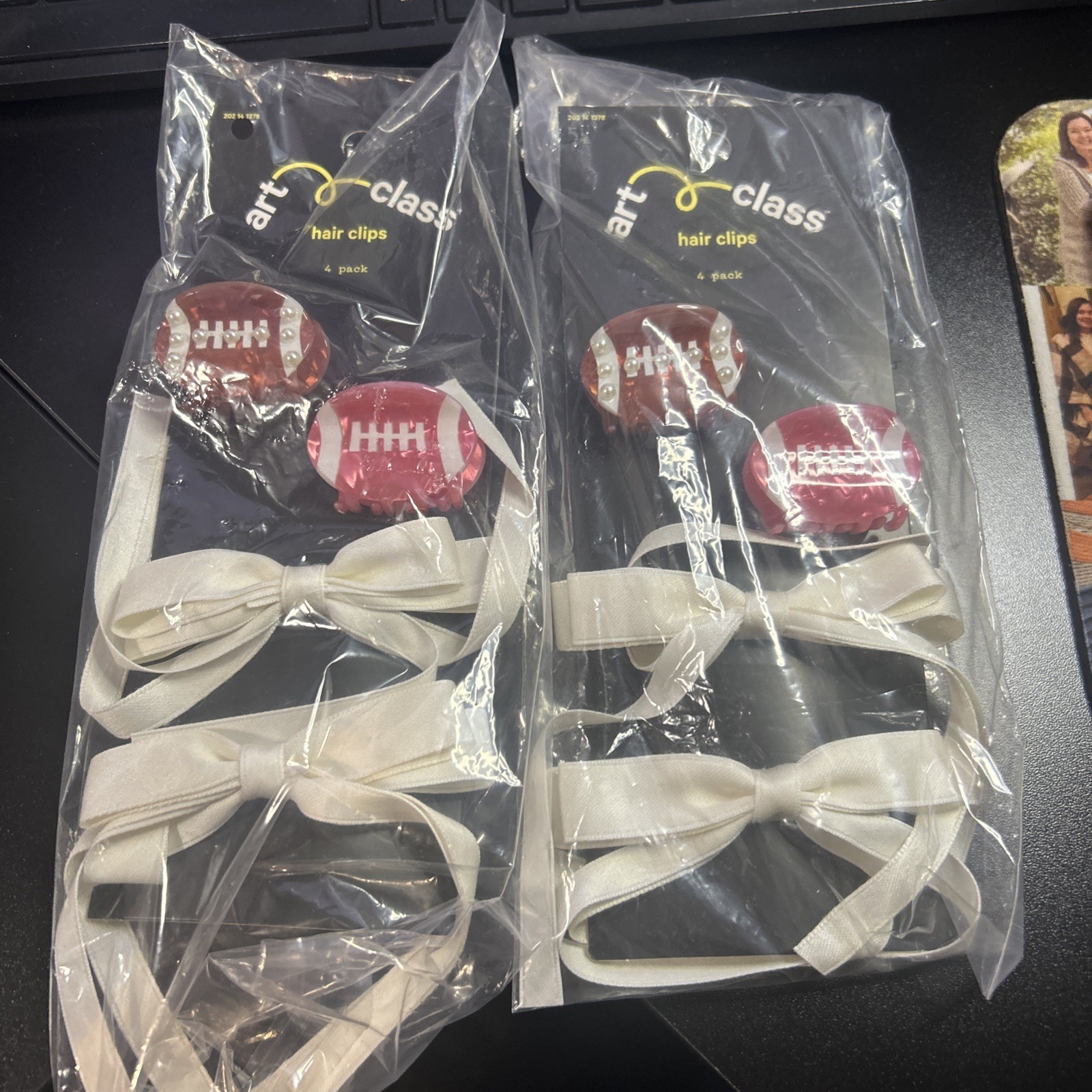 (2) Pack Lot of Art Class Football Hair Clips 4-Pack