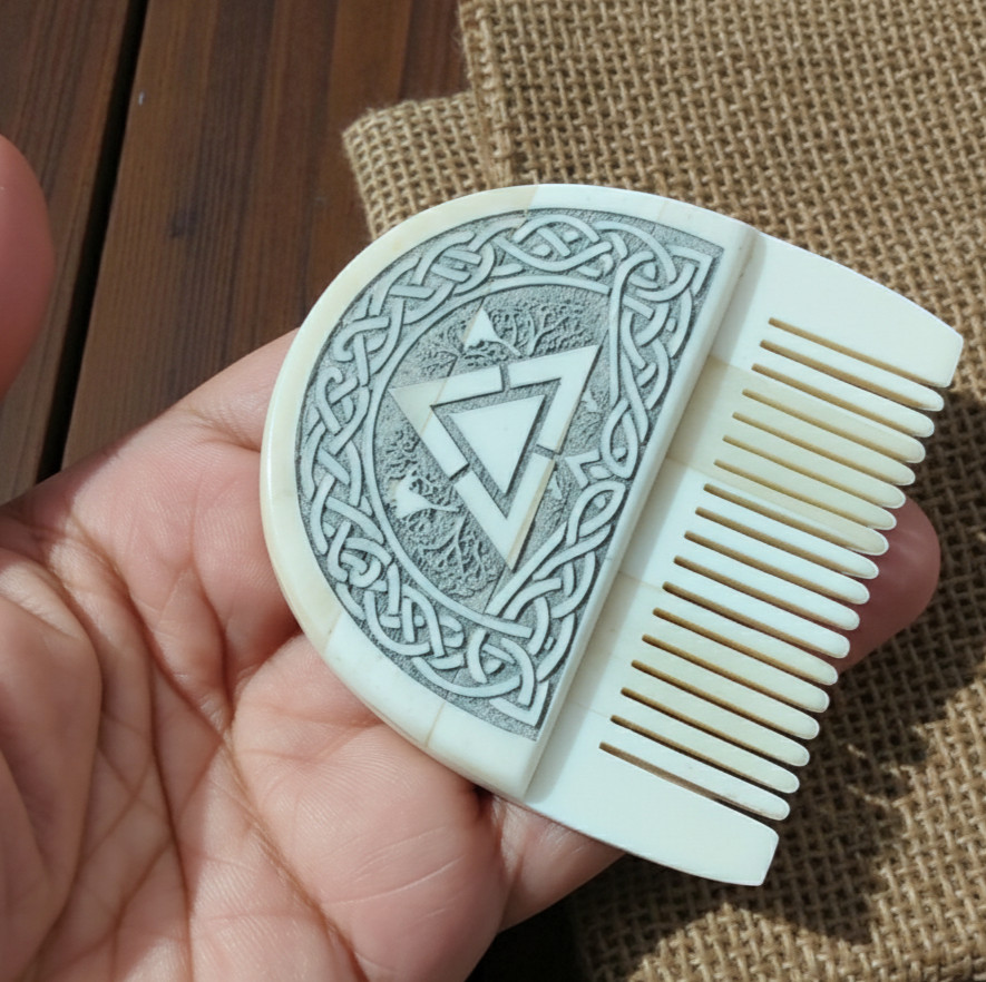Handcrafted Unique Viking Comb Camel Bone Unisex Norse Grooming Gift 3×3 inch