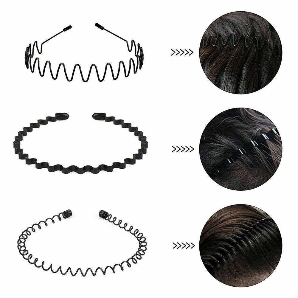 6PCS Metal Headband Sports Hair Band Hoop Comb Hairband Wave Headwear Men Women