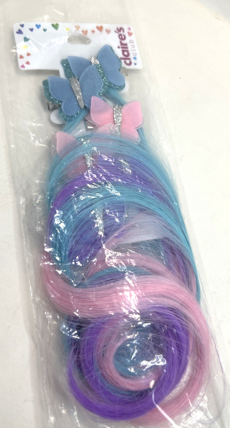 Claire’s Club Pack of 6 Small Butterfly Hair Extension Clips Pastel Colors NIP