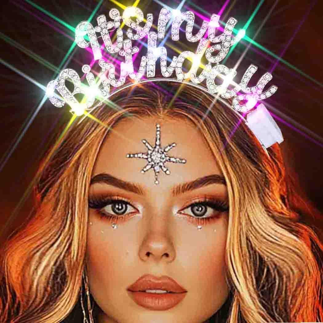 Light up Happy Birthday Headband Led Rhinestone Birthday Party Hair Accessories