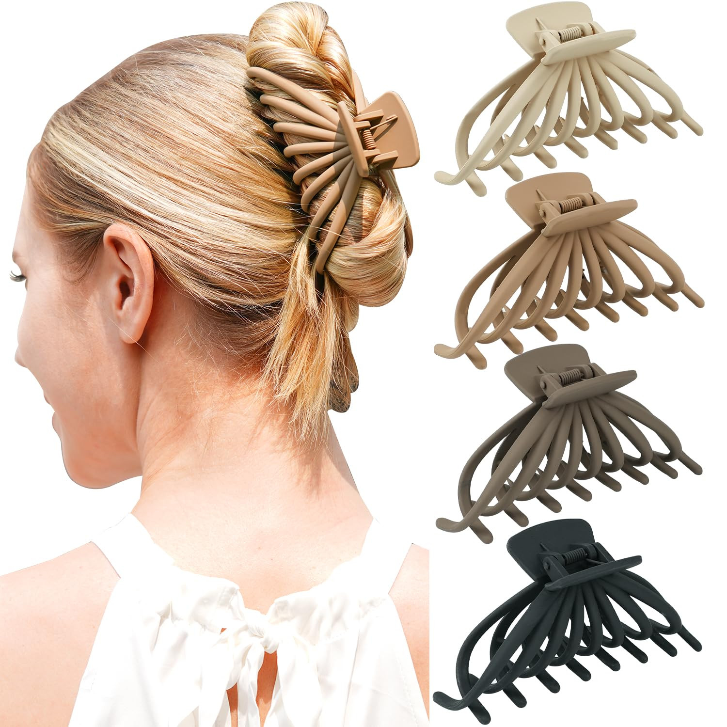 4 Pack Large Hair Claw Clips for Women, Non-Slip Matte Big Hair Clips for Thick