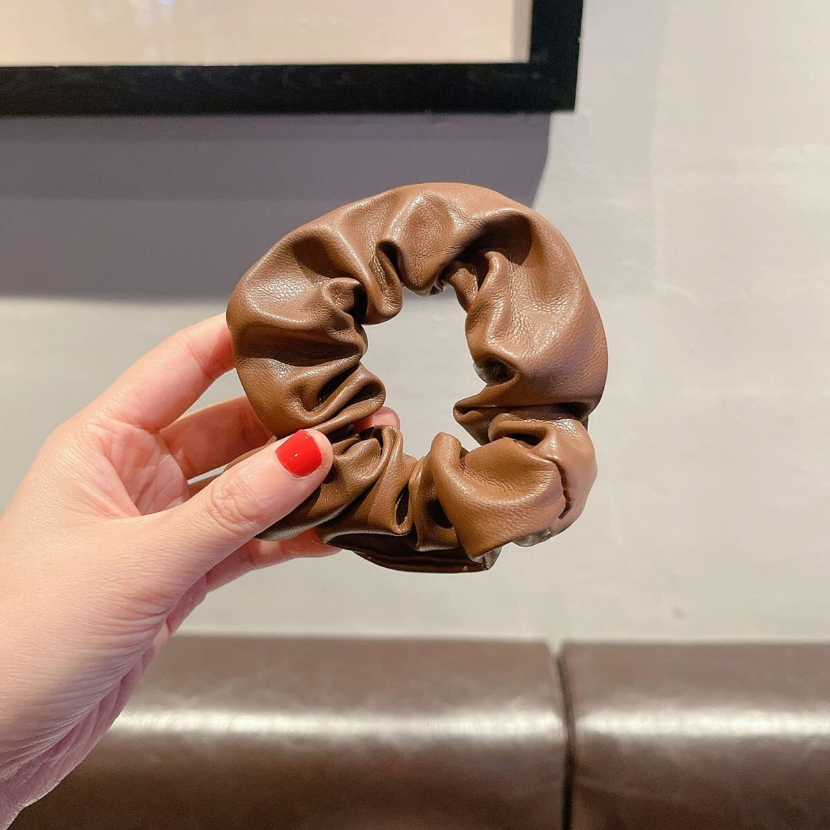 4 Pack Leather Elastic Hair Scrunchies Soft Elegant Hair Ties Ponytail Holder