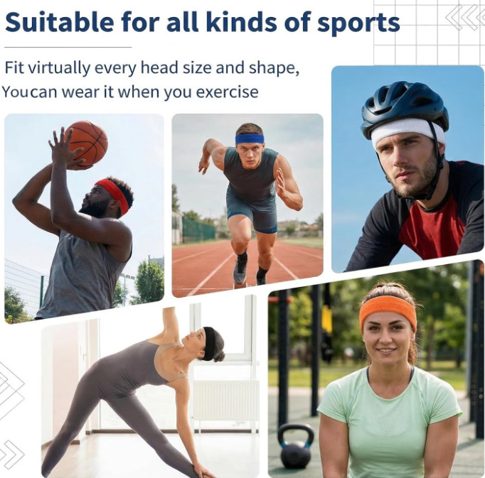 6 Pcs Sweatbands Sport Headband for Men & Women Terry Cloth Sweat Band Sweat Hea