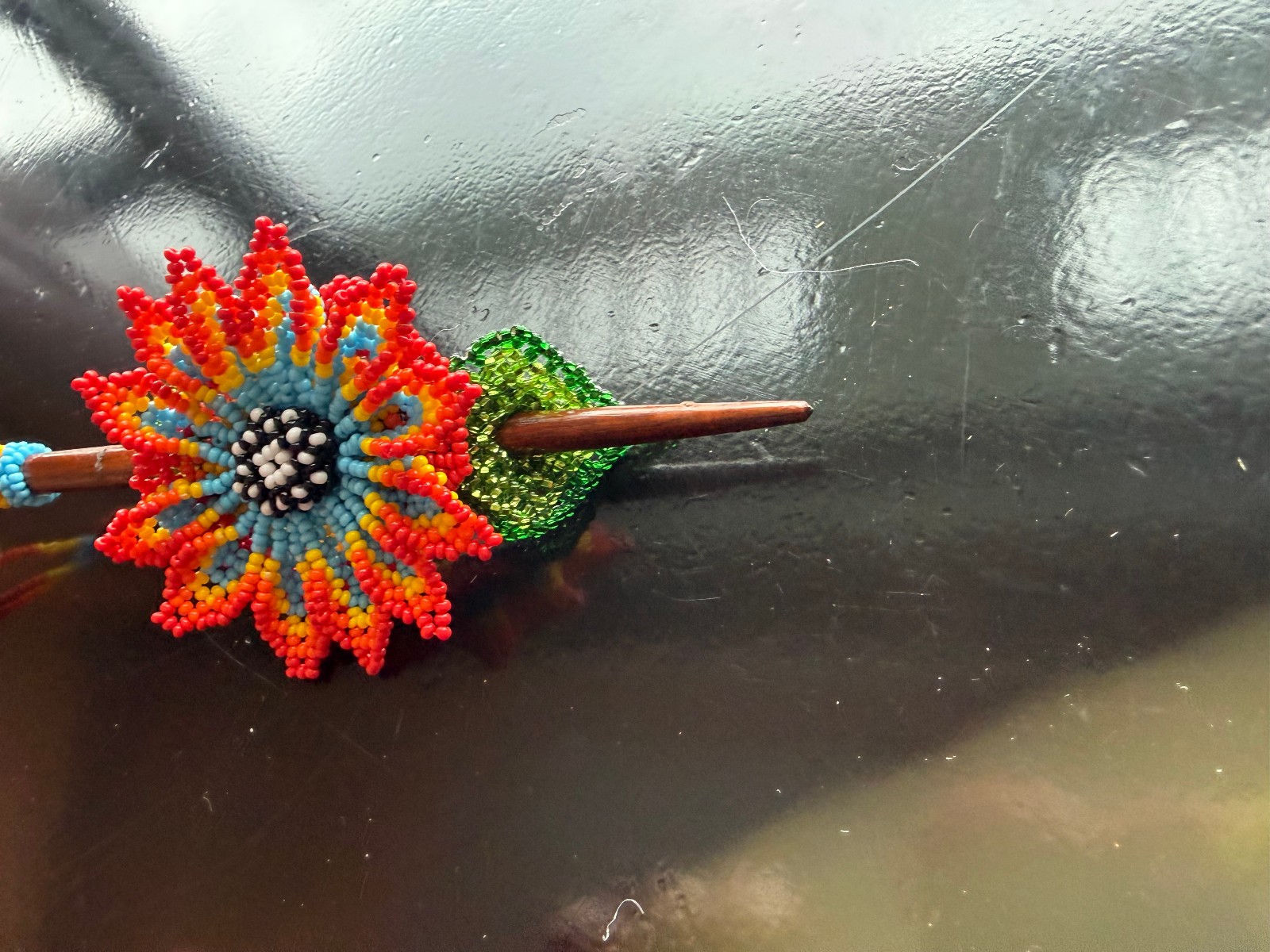 Guatemala Artisan Beaded Floral Hair Barrette Wooden Hair Accessory #2026053002