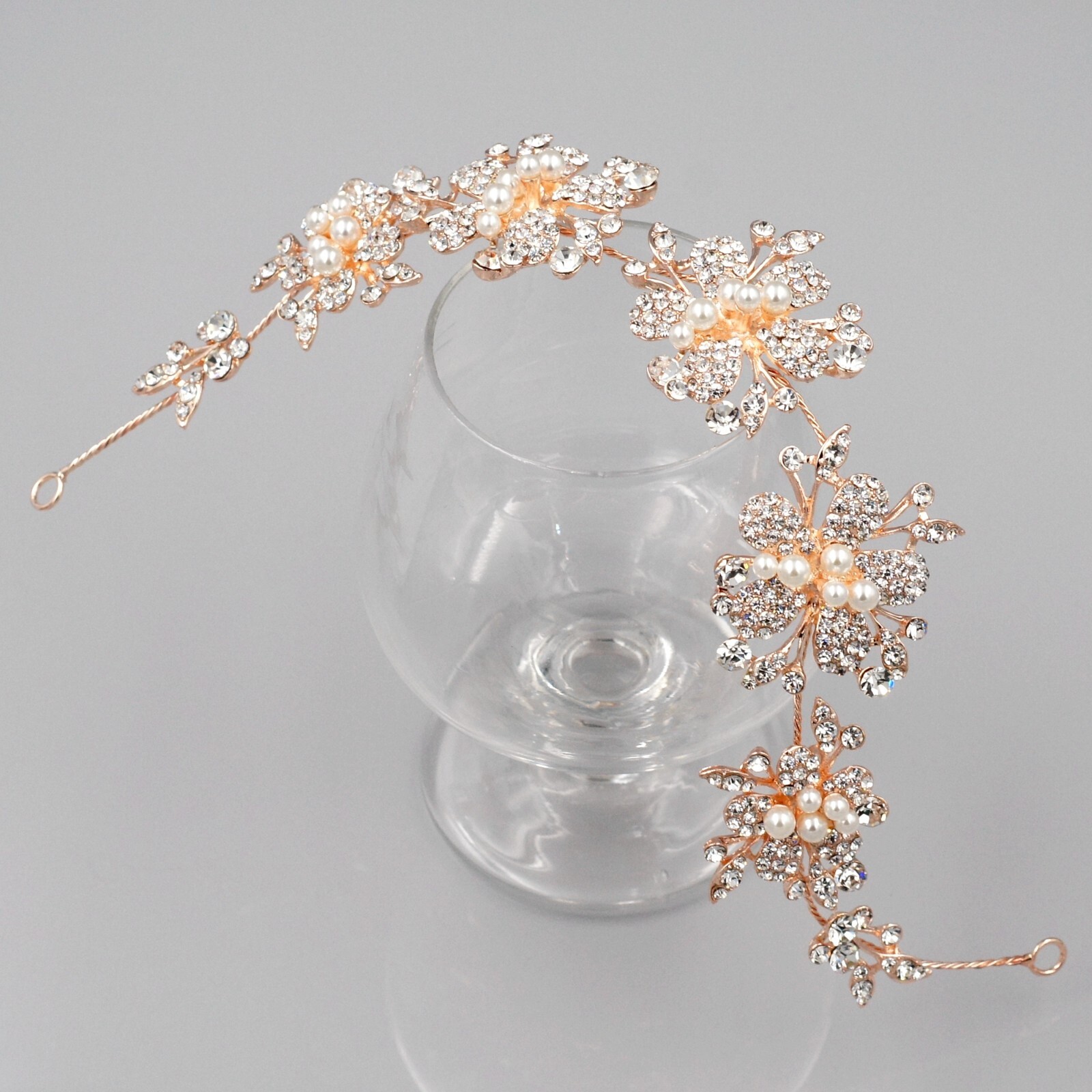 Floral Bridal Wedding Headband Headpieces Tiara Rose Gold Pearl Crystal 05694