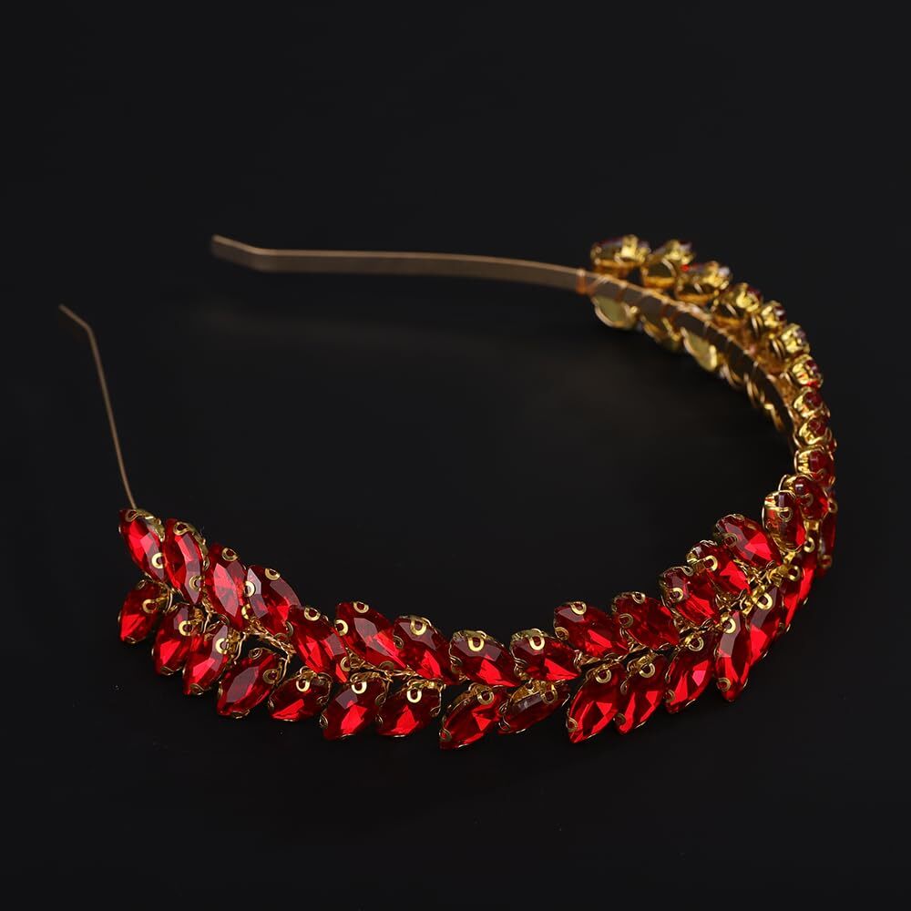 Red Teardrop Rhinestone Crystal Headband Simple Wedding Hair Accessories