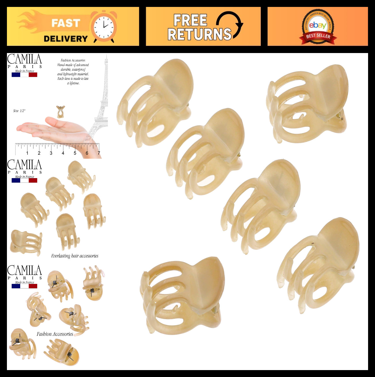 Set of 6 Extra Small Beige Hair Claw Clips – Durable Fashion Accessories for Wom