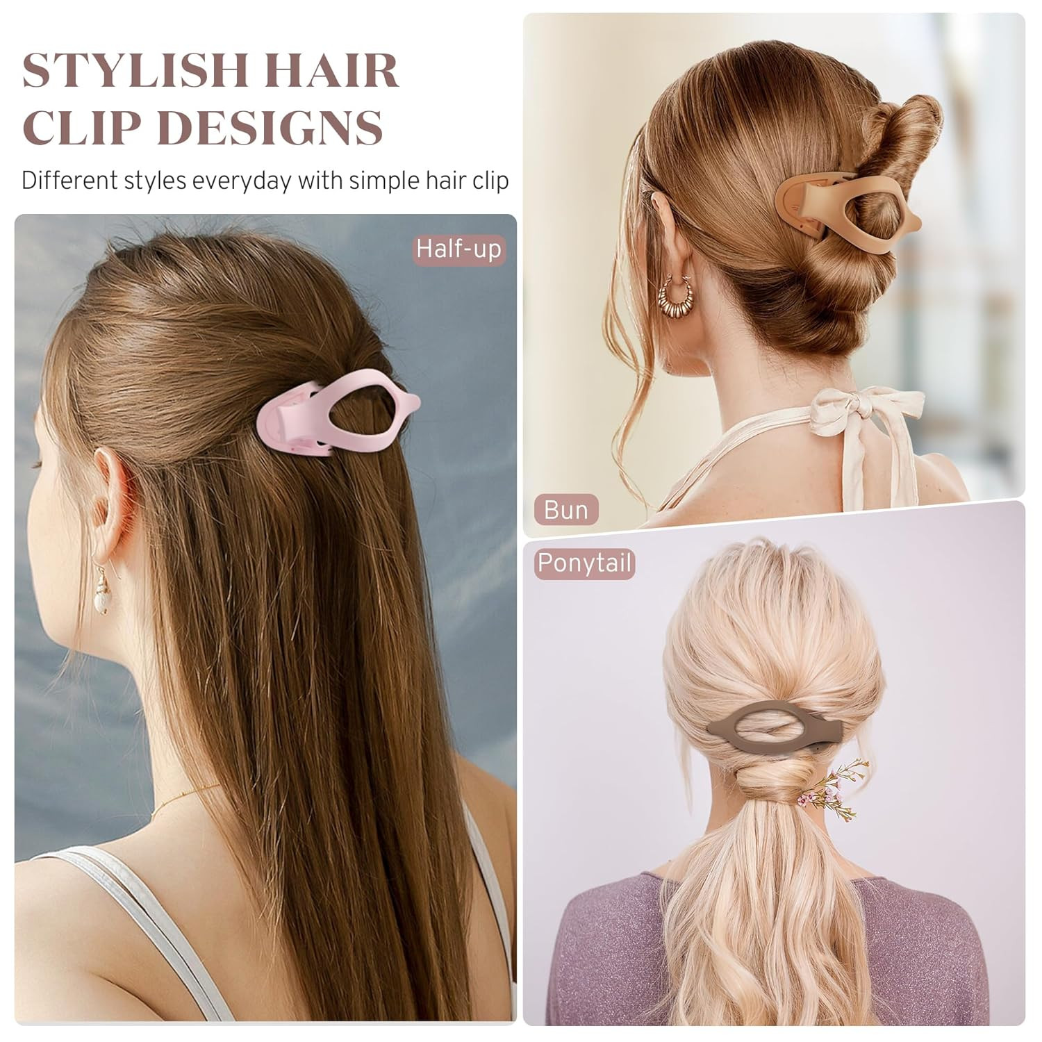 Flat Hair Clips for Women, 8 Pack French Concord Claw Clips for Medium Curly Hai