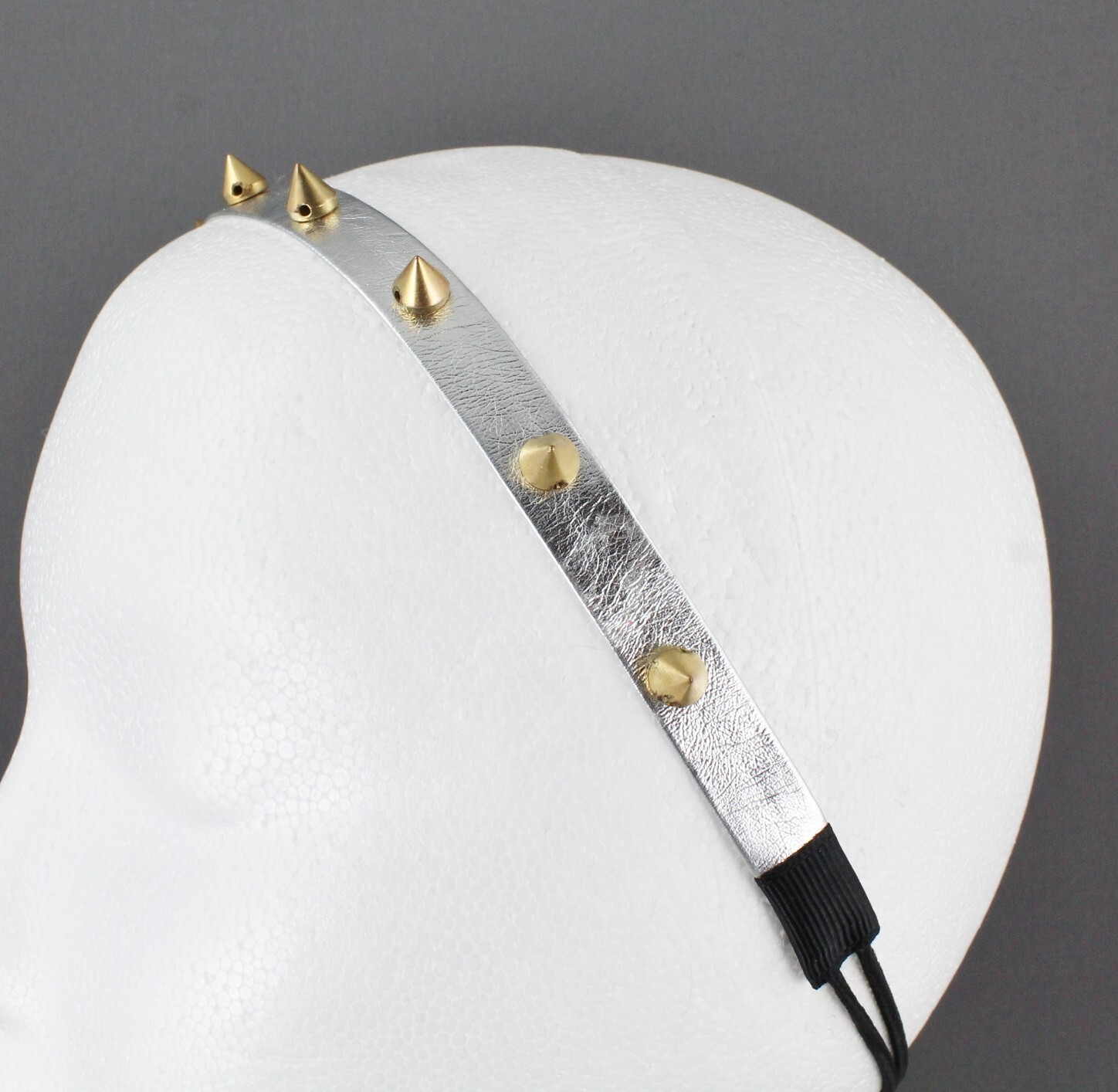 Silver Gold faux leather spike stud headband stretch elastic spiked studded