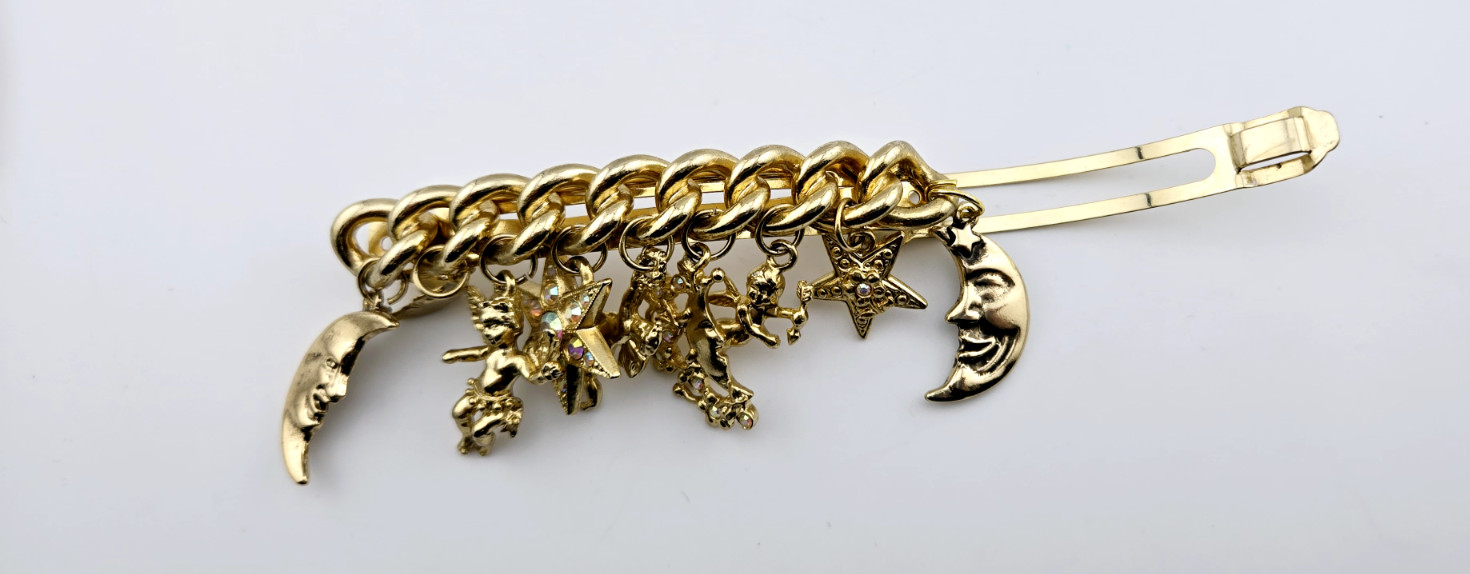 Kirks Folly Star Moon Celestial Angel Crystal Charm GT Hair Barrette USA/France
