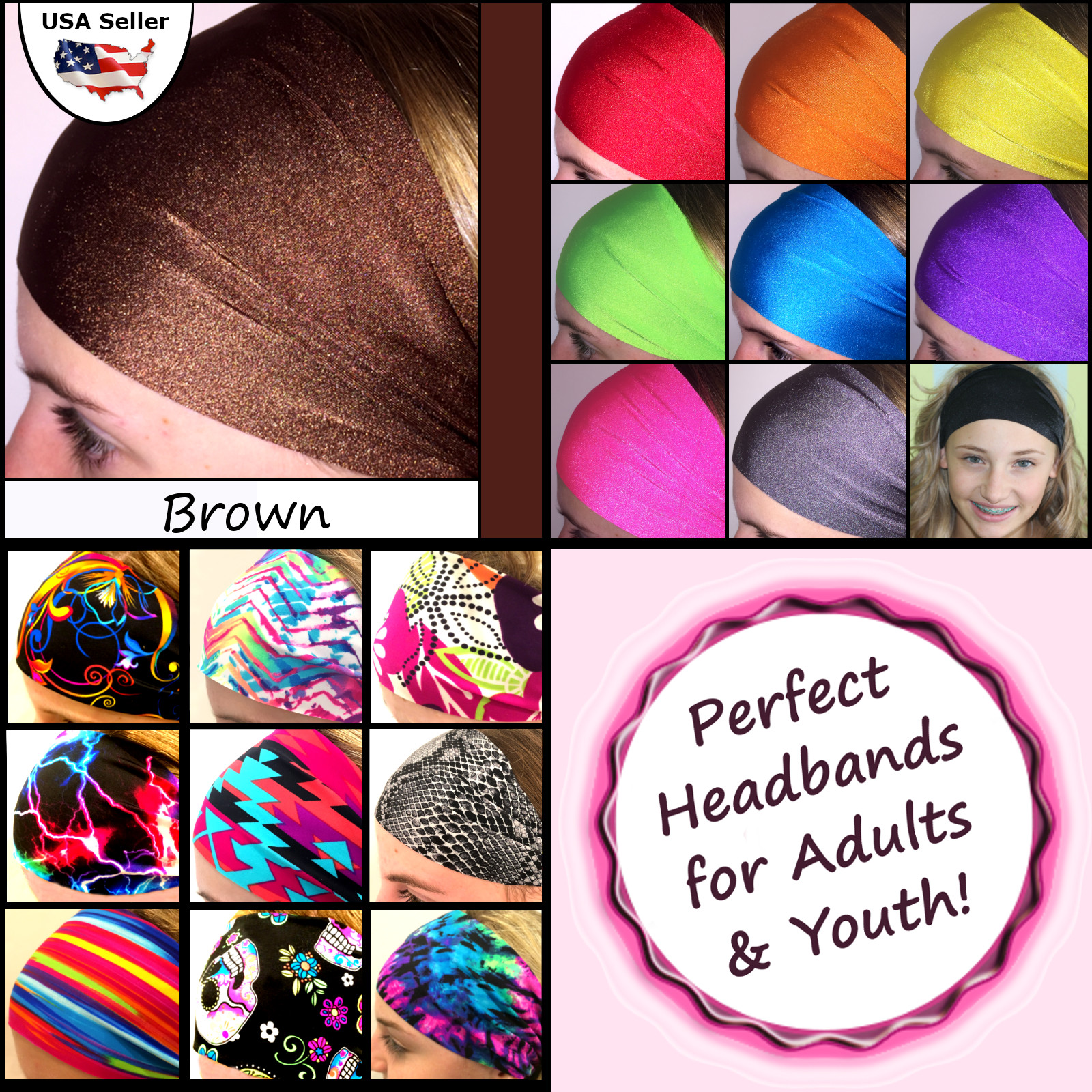 Running Jogging Track Headband Wick Sweat Stay On Softball Basketball [Brown]