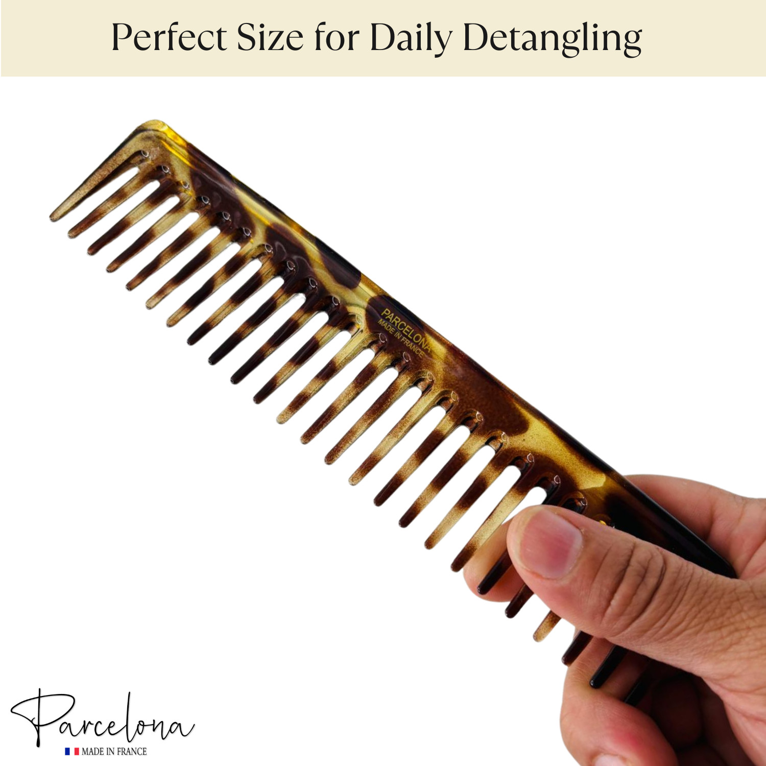 Parcelona 2pc Wide Tooth Comb Set French Cellulose Acetate Hair Detangler Combs
