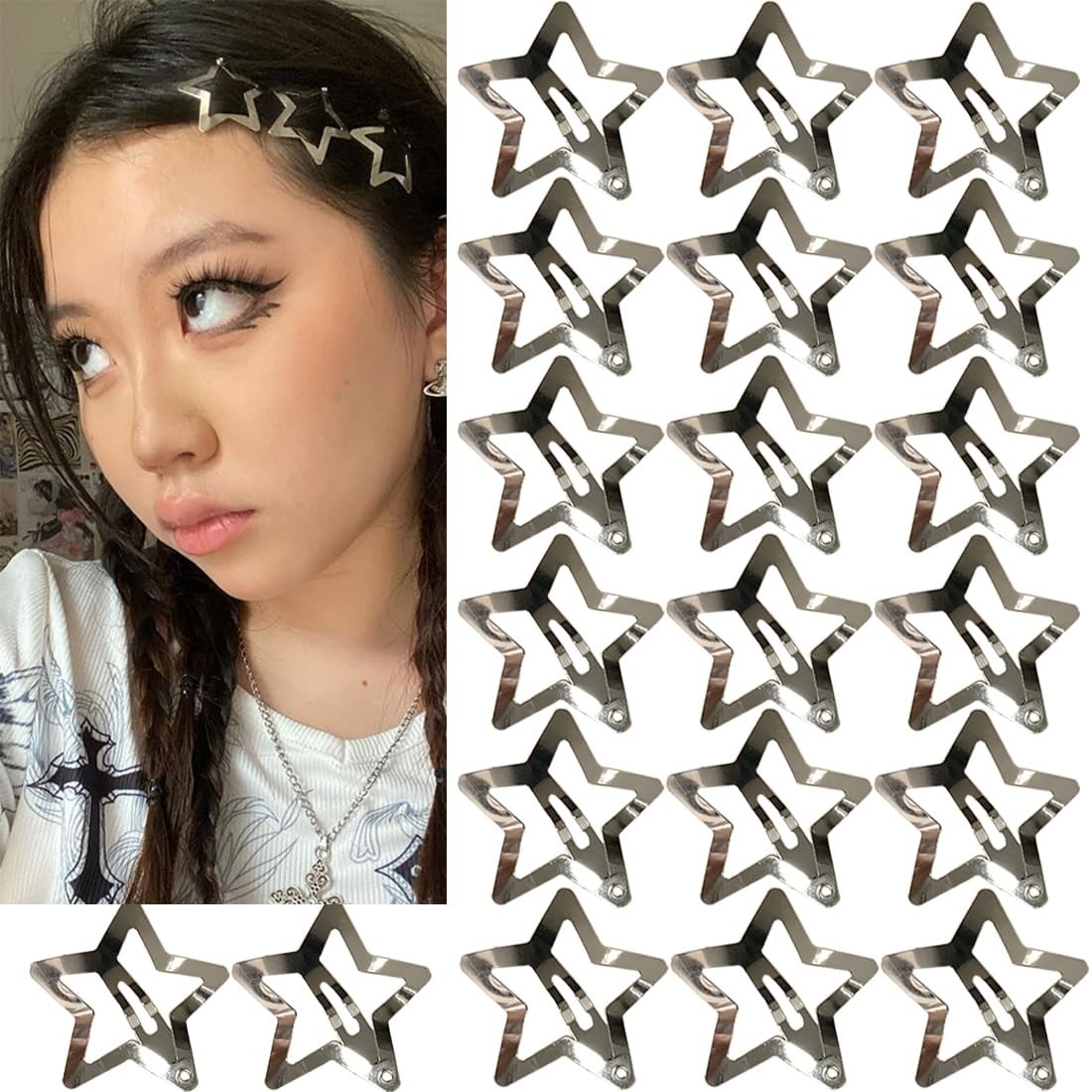 20 PCS 1.22″ Star Hair Accessories Metal Snap Clips and Barrettes Girls Women