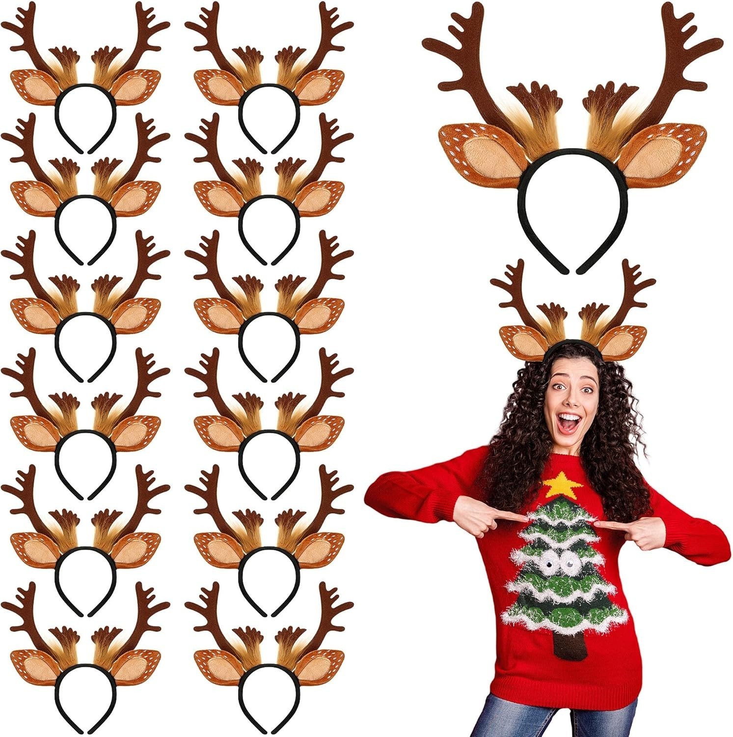 12 Pcs Reindeer Antlers Headbands Adults Christmas Antlers Headband