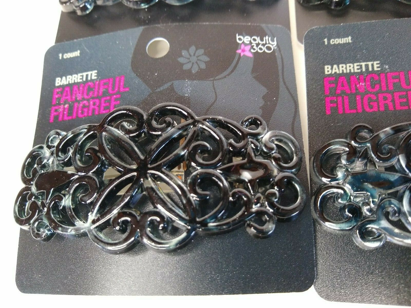 Hair Clips/Barettes (4) Fancy Black With Silver Swirl Fancilful Filigree Beauty