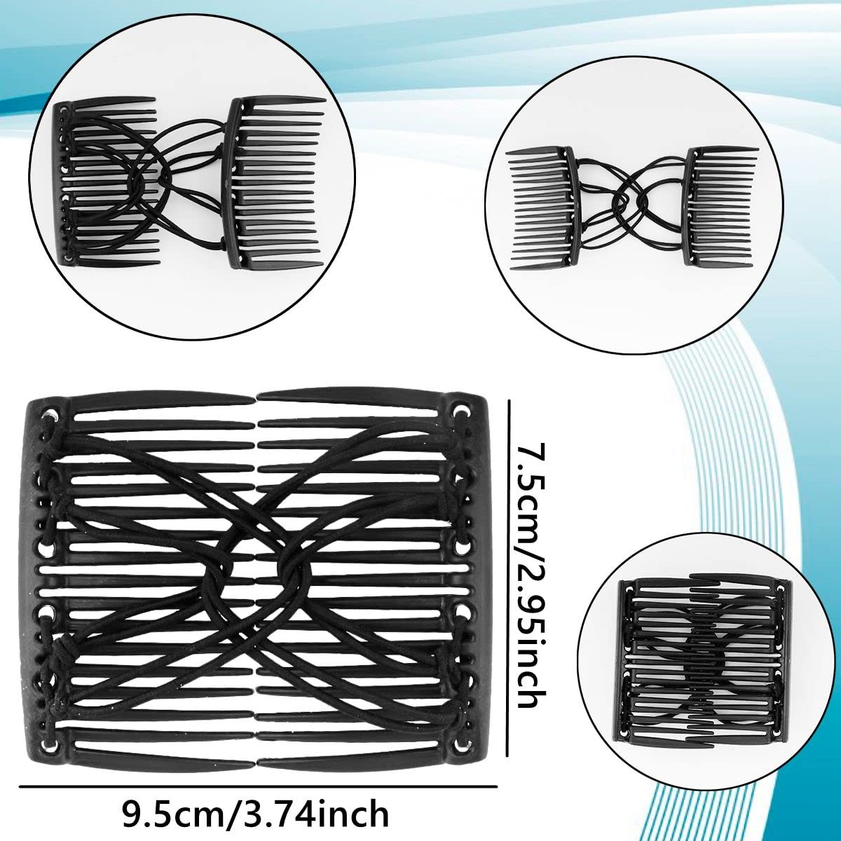4 Pieces Elastic Beaded Magic Hair Comb Stretchy Double Comb Hair Fork Clips No