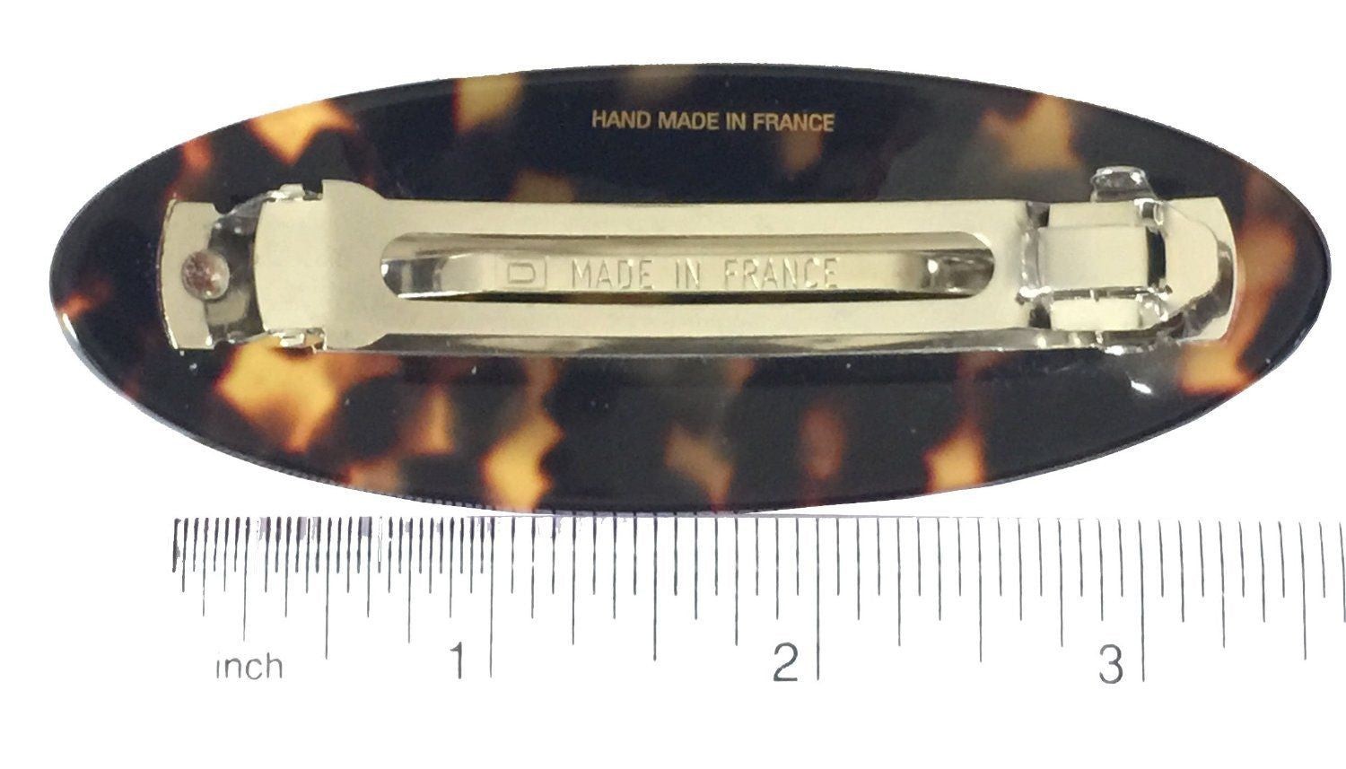 French Amie Fine Oval Medium Celluloid Handmade Automatic Hair Clip Barrette