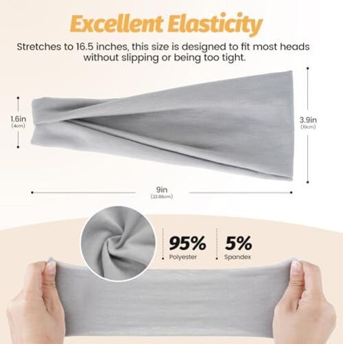 Headbands for Women – 6 Pack Wide Elastic Hair Grey/Navy/Brown/White/Pink/Black