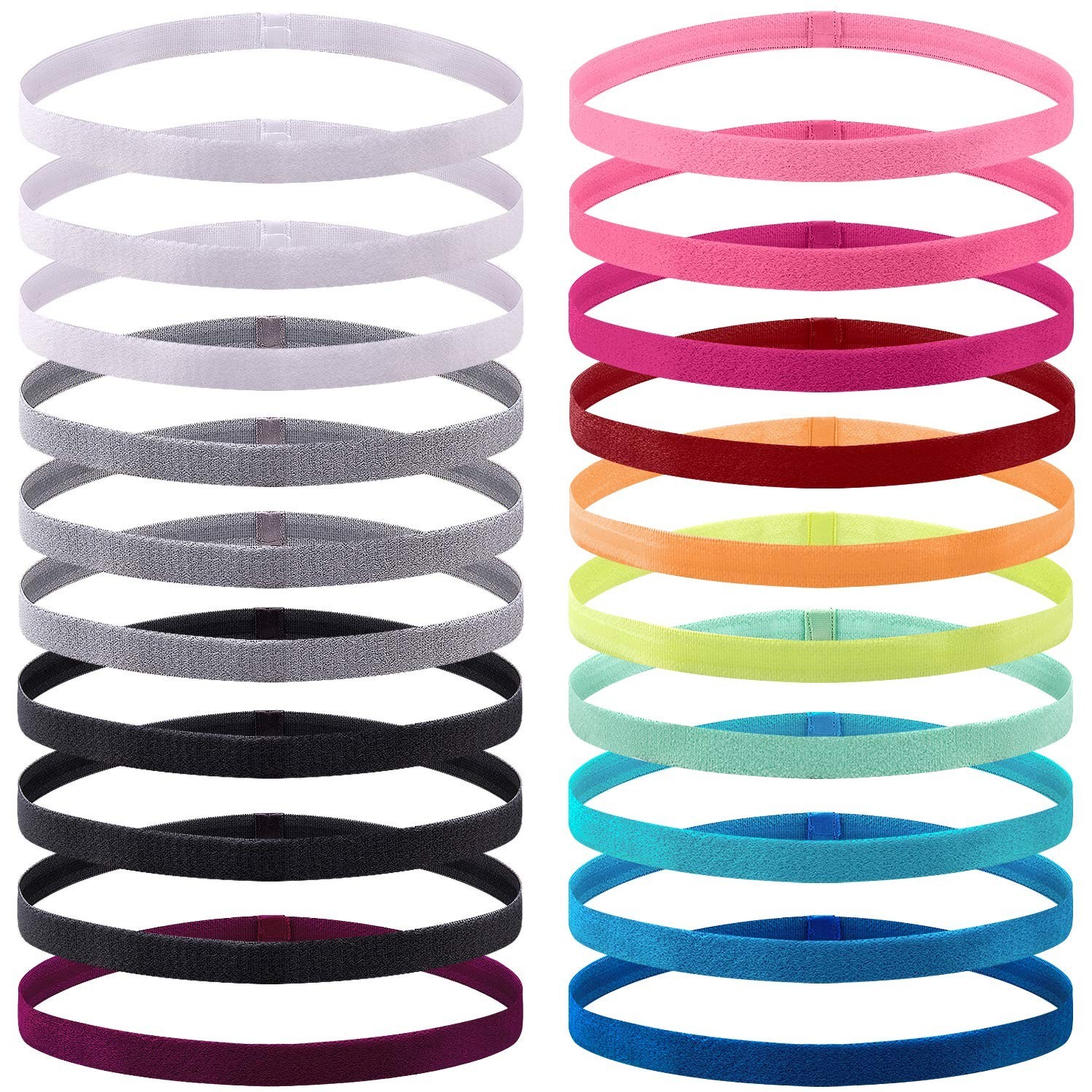 20 Pieces 14 Colors Elastic Headbands Non Slip Sport Headband Colorful Hair Band
