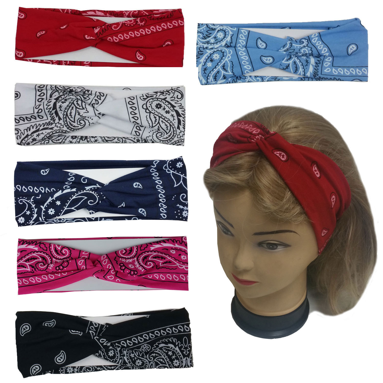 3 PCS Assorted Bandanna Print Headband Women’s Yoga Hair Wrap Paisley Twisted