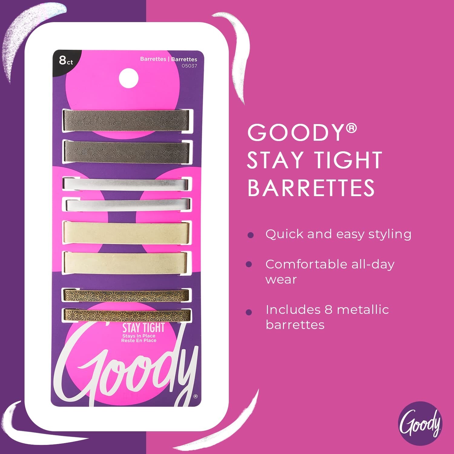 Goody Hair Barrettes Clips – 8 Count, Assorted Colors – Slideproof and Lock-In P